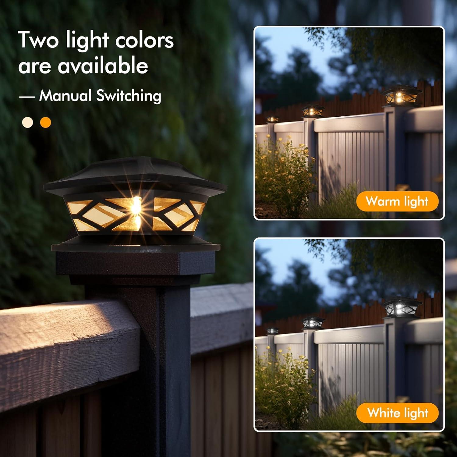 TRAHOO-Solar Post Cap Lights Outdoor - Waterproof LED Fence Post Solar Lights for 3.5x3.5/4x4/5x5 Wood Posts in Patio, Deck or Garden Decoration 2 Pack\u2026\u2026