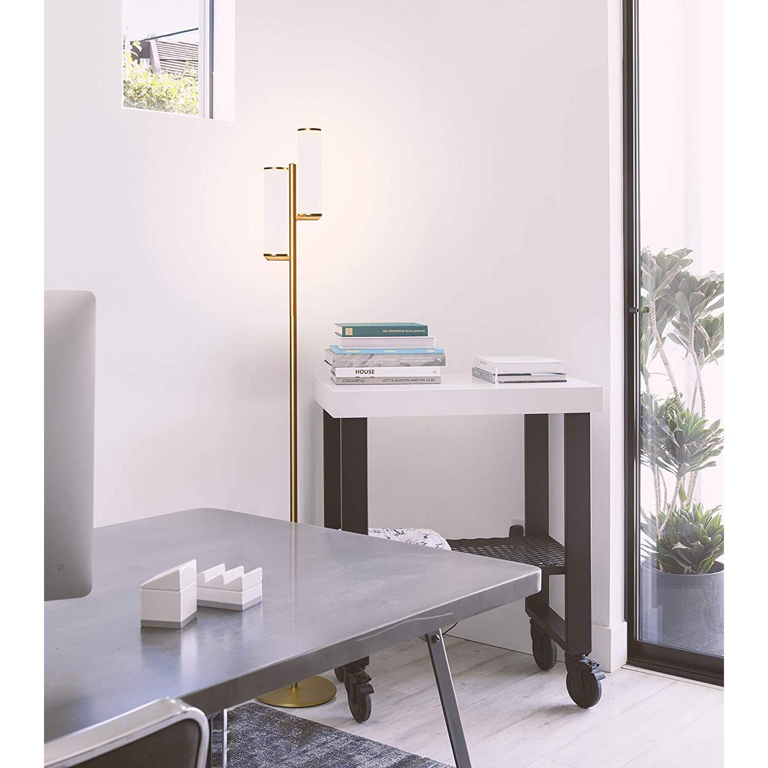 Brightech Gemini 64 in. Industrial 2-Light 3-Way Dimming LED Floor Lamp with 2 Glass Cylinder Shades
