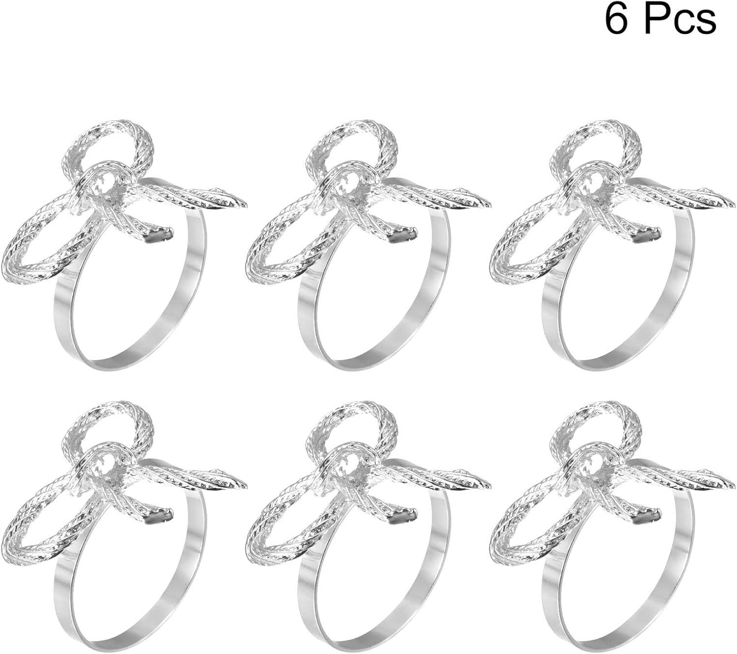 Uxcell Napkin Rings, 6 Pack 38mm ID Alloy Bow-knot Napkin Buckles, Silver Tone
