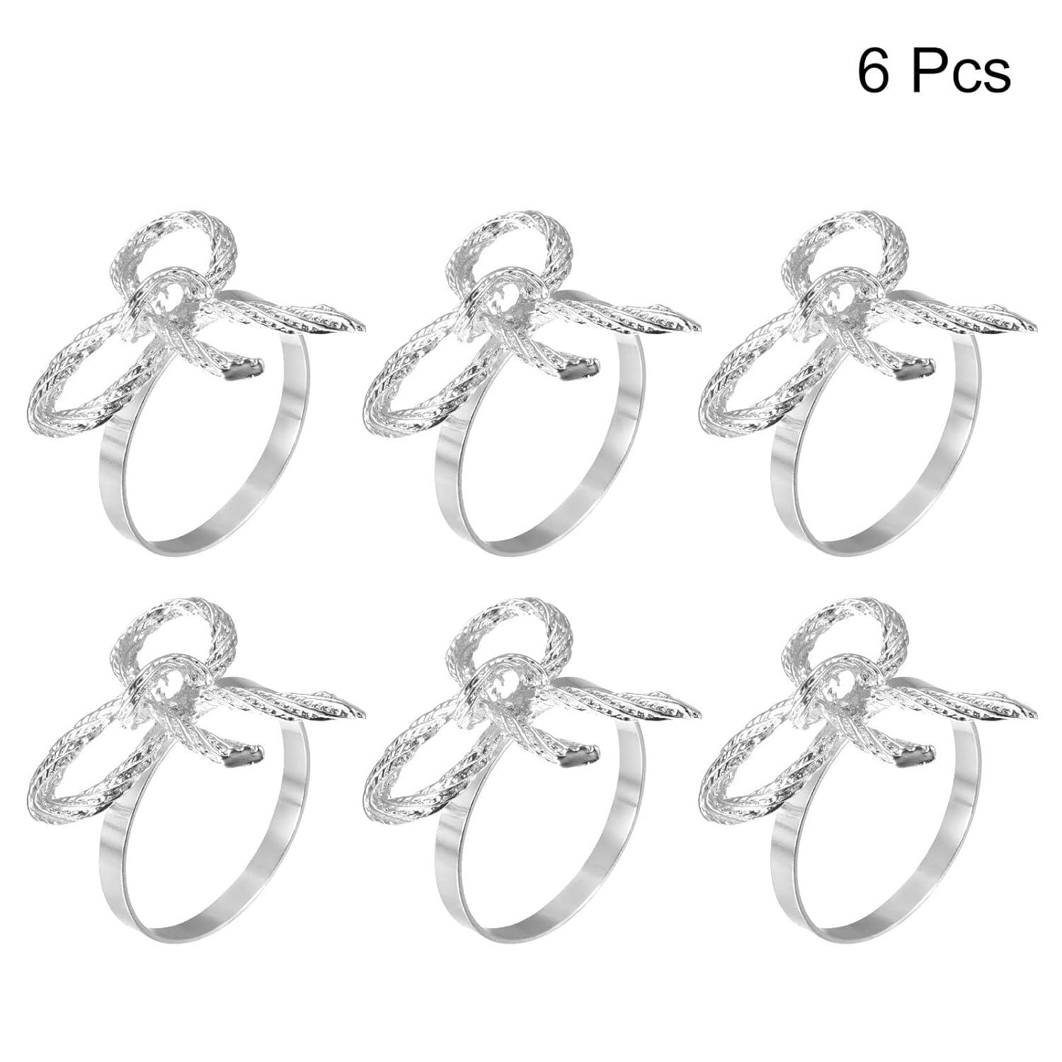 Uxcell Napkin Rings, 6 Pack 38mm ID Alloy Bow-knot Napkin Buckles, Silver Tone