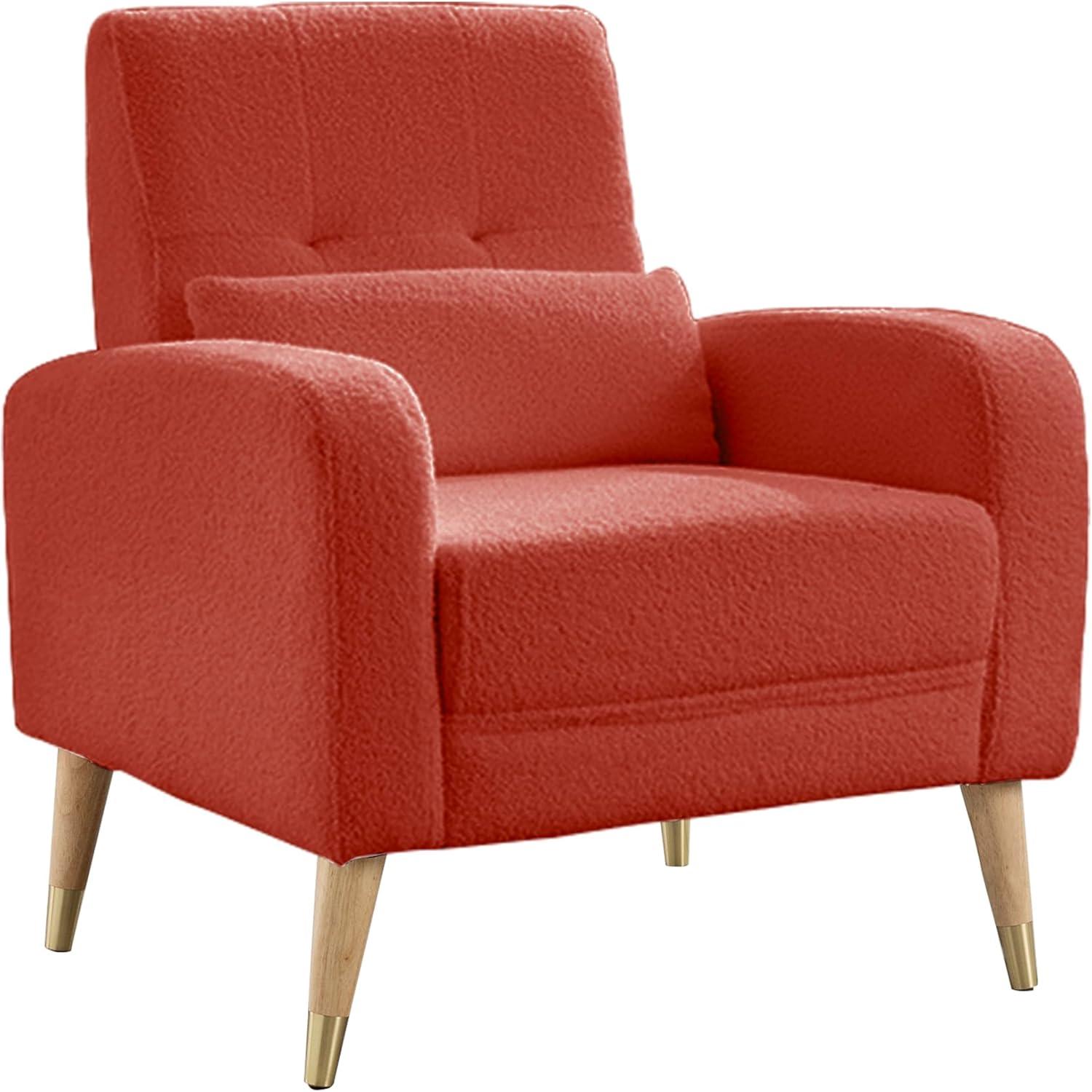 LoLado Mid-Century Modern Accent Chair, Upholstered Armchair Living Room Chair, Comfy Single Sofa Chair with Metal Legs, Polyester Fabric Chair for Living Room Bedroom, Red