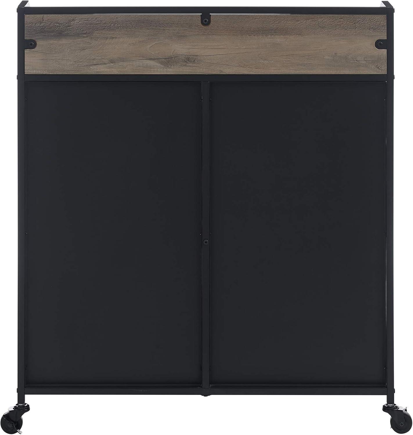 Urban Industrial Grey Wash Metal Mesh Rolling Bar Cabinet