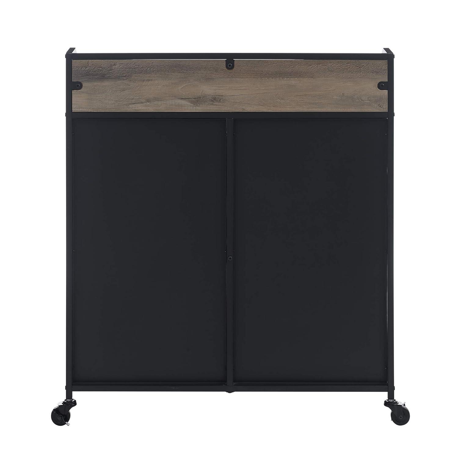 Walker Edison Industrial Bar Cabinet with Wheels, Grey Wash