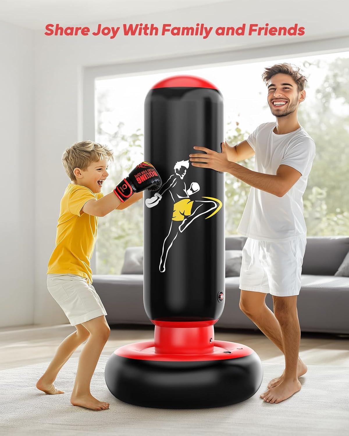 QPAU Larger Punching Bag for Kids, 66" Inflatable Boxing Bag, Gifts for Boys & Girls Age 6-12 for Practicing Karate, Taekwondo, MMA and to Relieve Pent Up Energy in Kids and Adults (Blue)