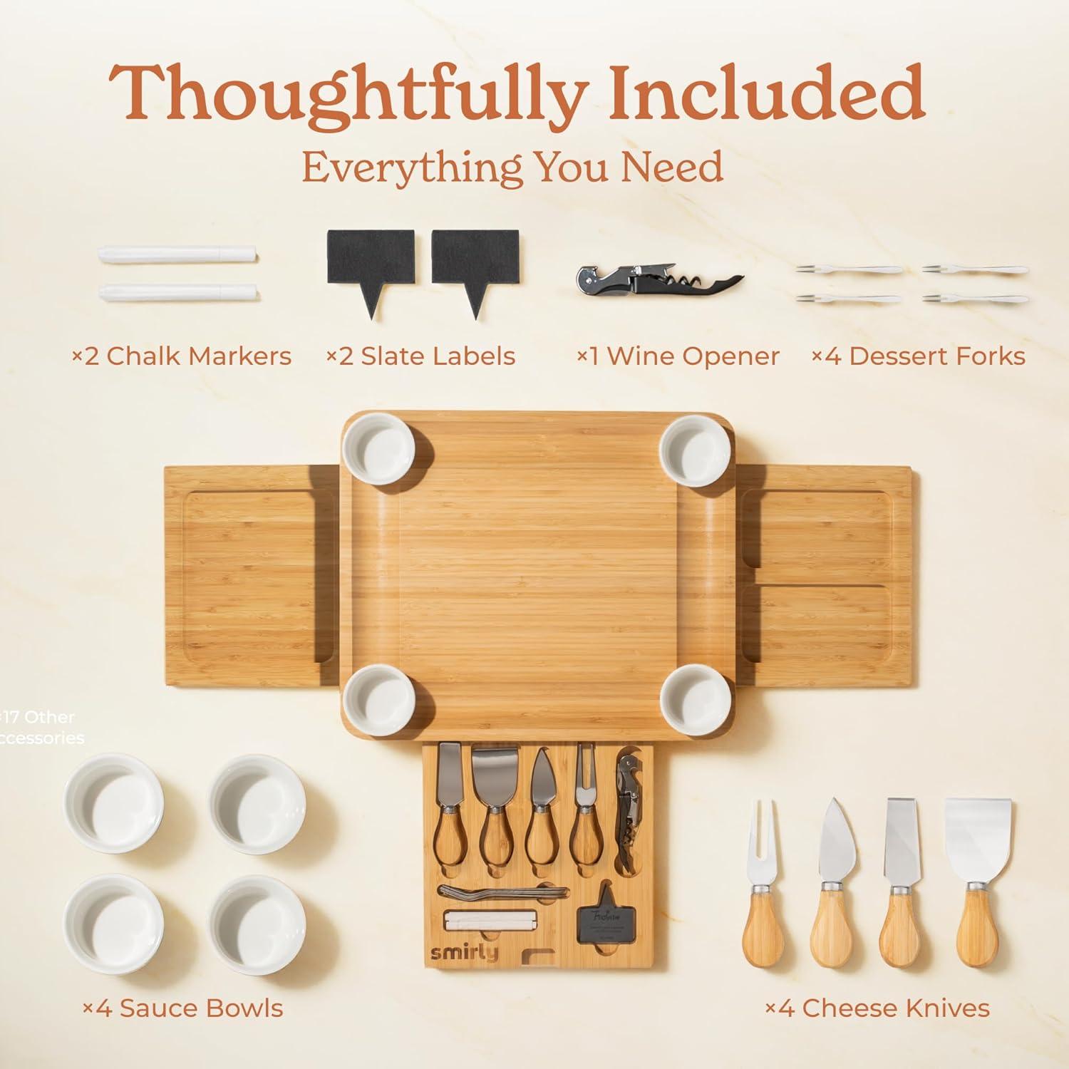 SMIRLY Charcuterie Boards Set - Large Bamboo Cheese Board Set - House Warming Gifts New Home, Wedding Gift for Couple, Bridal Shower Gift, Birthday Gifts for Women