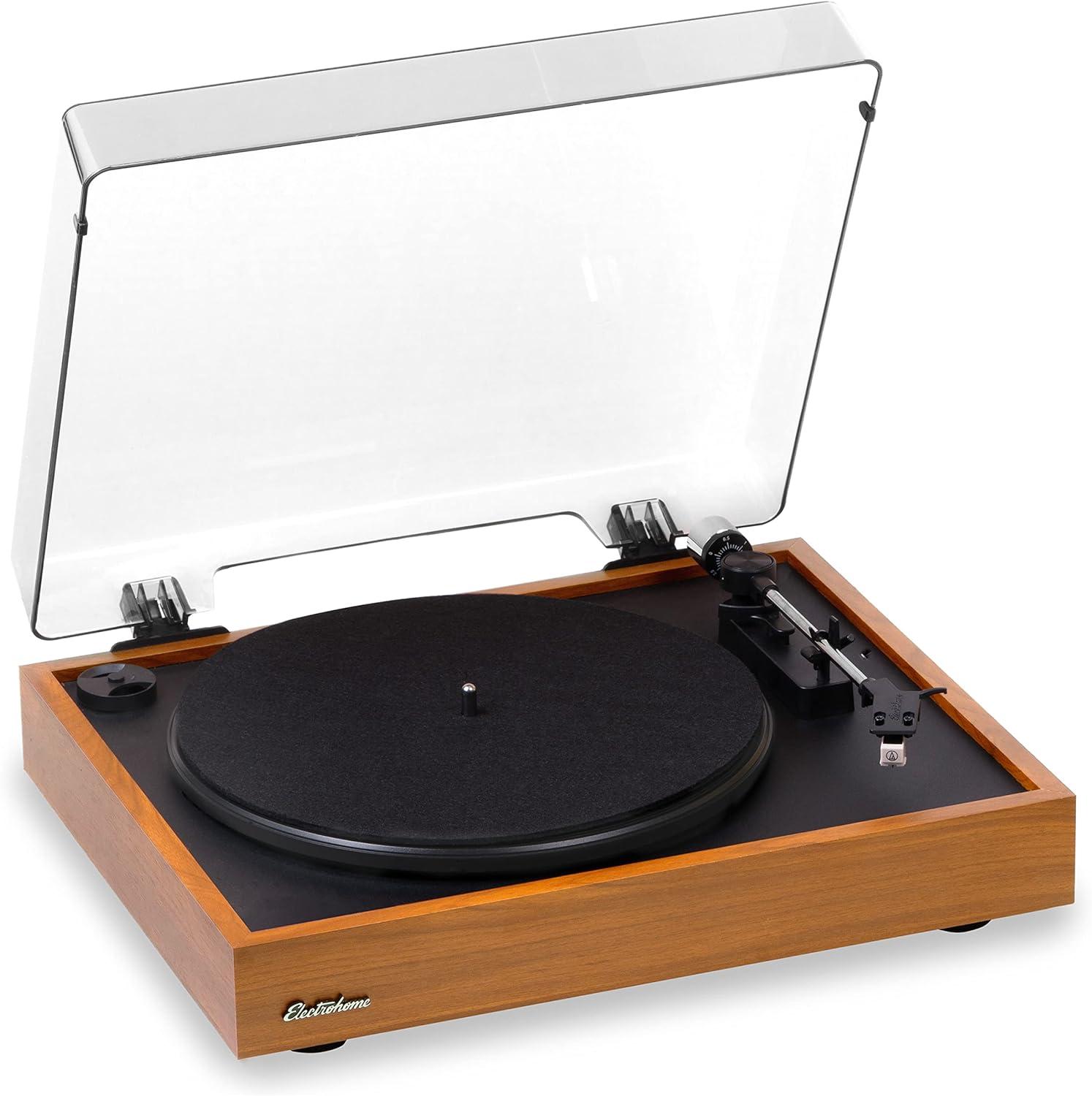 Electrohome Montrose Vinyl Record Player, Belt-Drive Turntable, Audio-Technica Stylus, Built-in Preamp, Auto-Stop