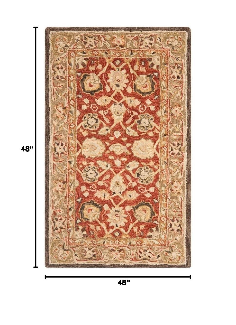 SAFAVIEH Anatolia Venice Traditional Wool Area Rug, Rust/Green, 4' x 4' Round