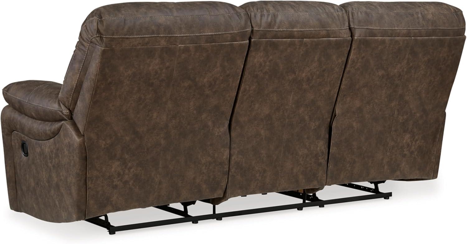 Brown Faux Leather Manual Reclining Sofa with Pillow-top Arms