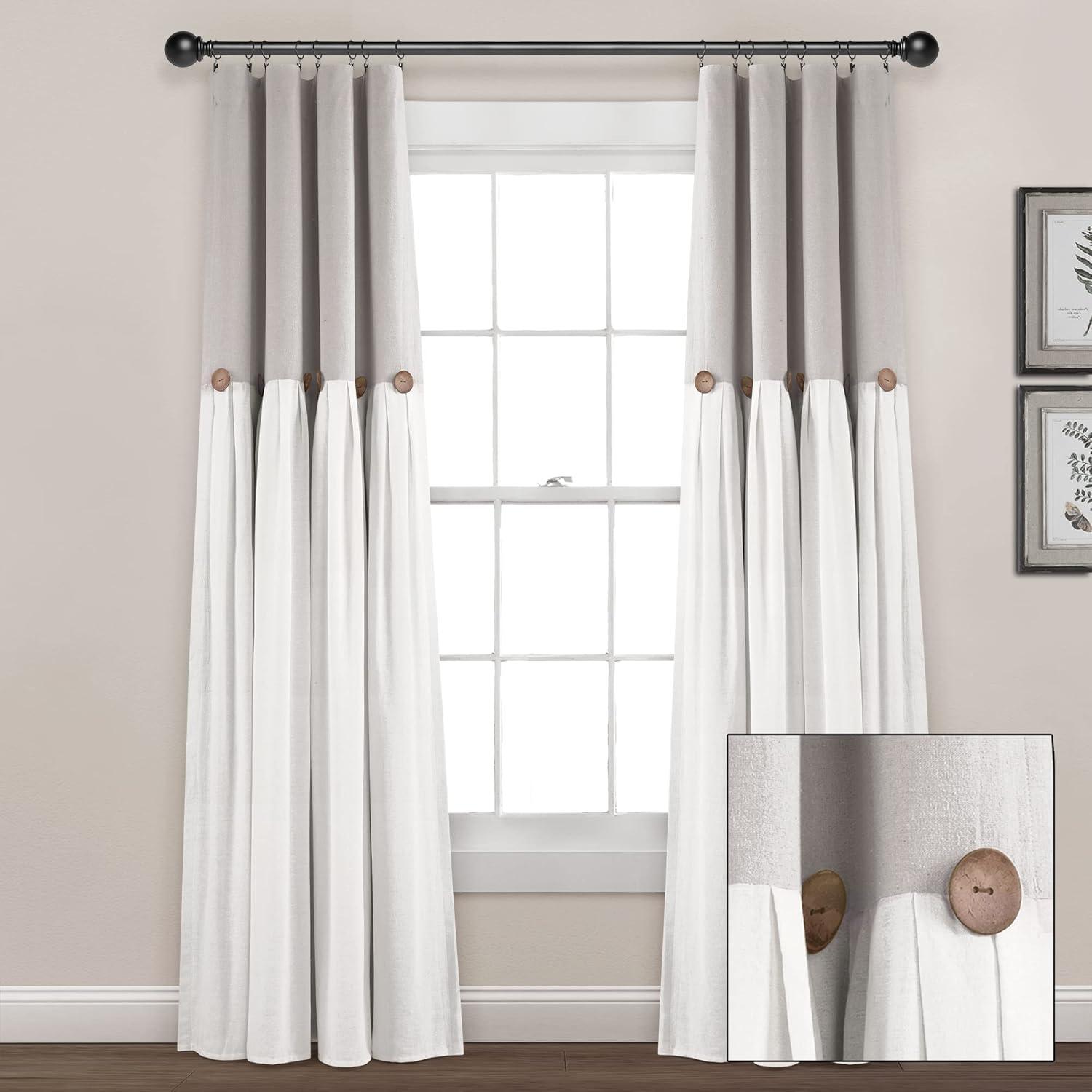 Linen Button Cotton Blend Blackout Curtain Panel