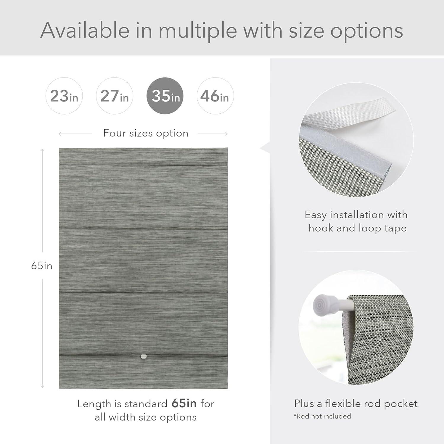 Iron No Drill Cordless 99.99% Blackout Natural Woven Magnetic Roman Shades, 35 in. W x 65 in. L