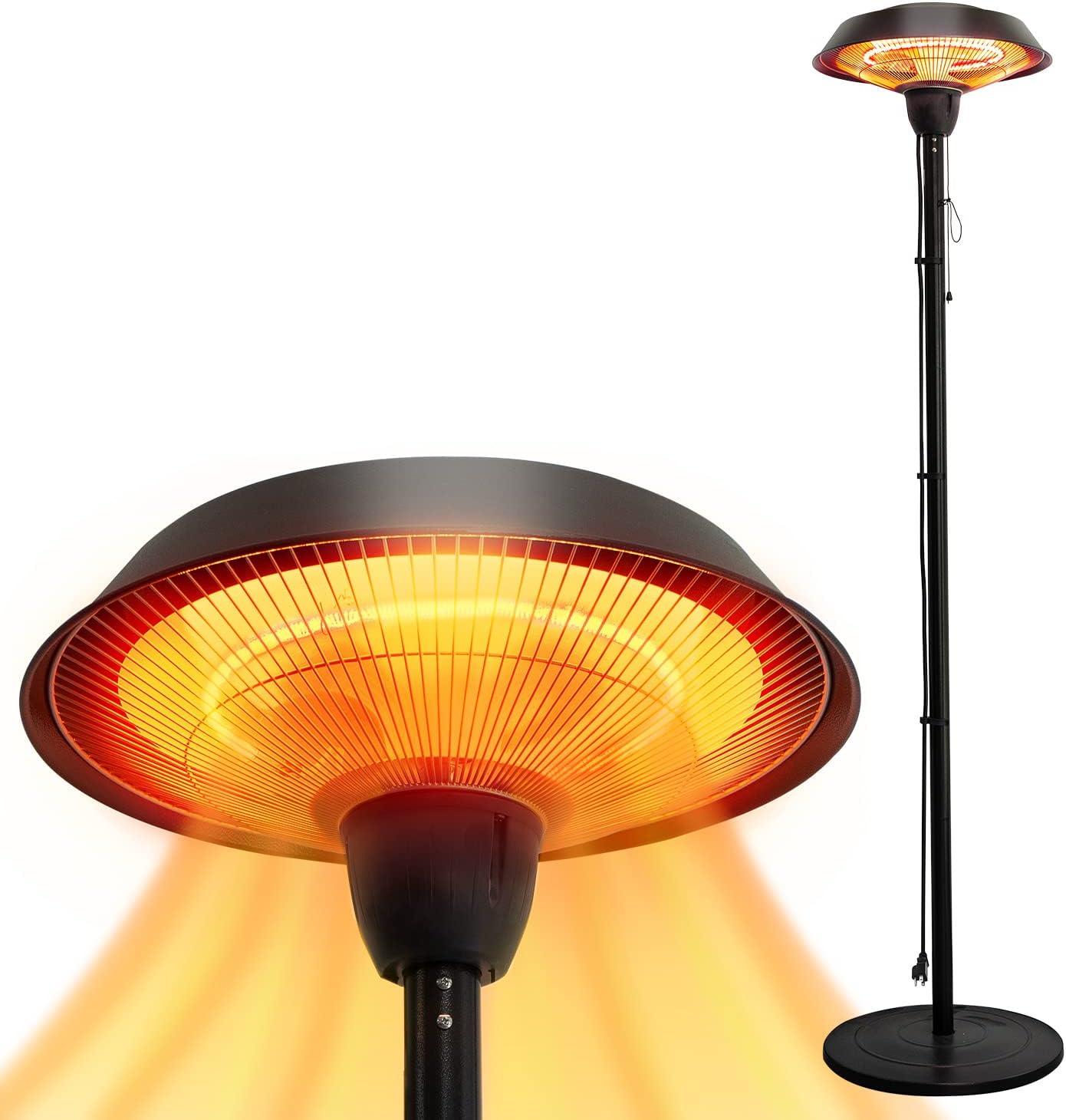 Black 1500W Electric Infrared Outdoor Patio Heater with Tip-Over Protection