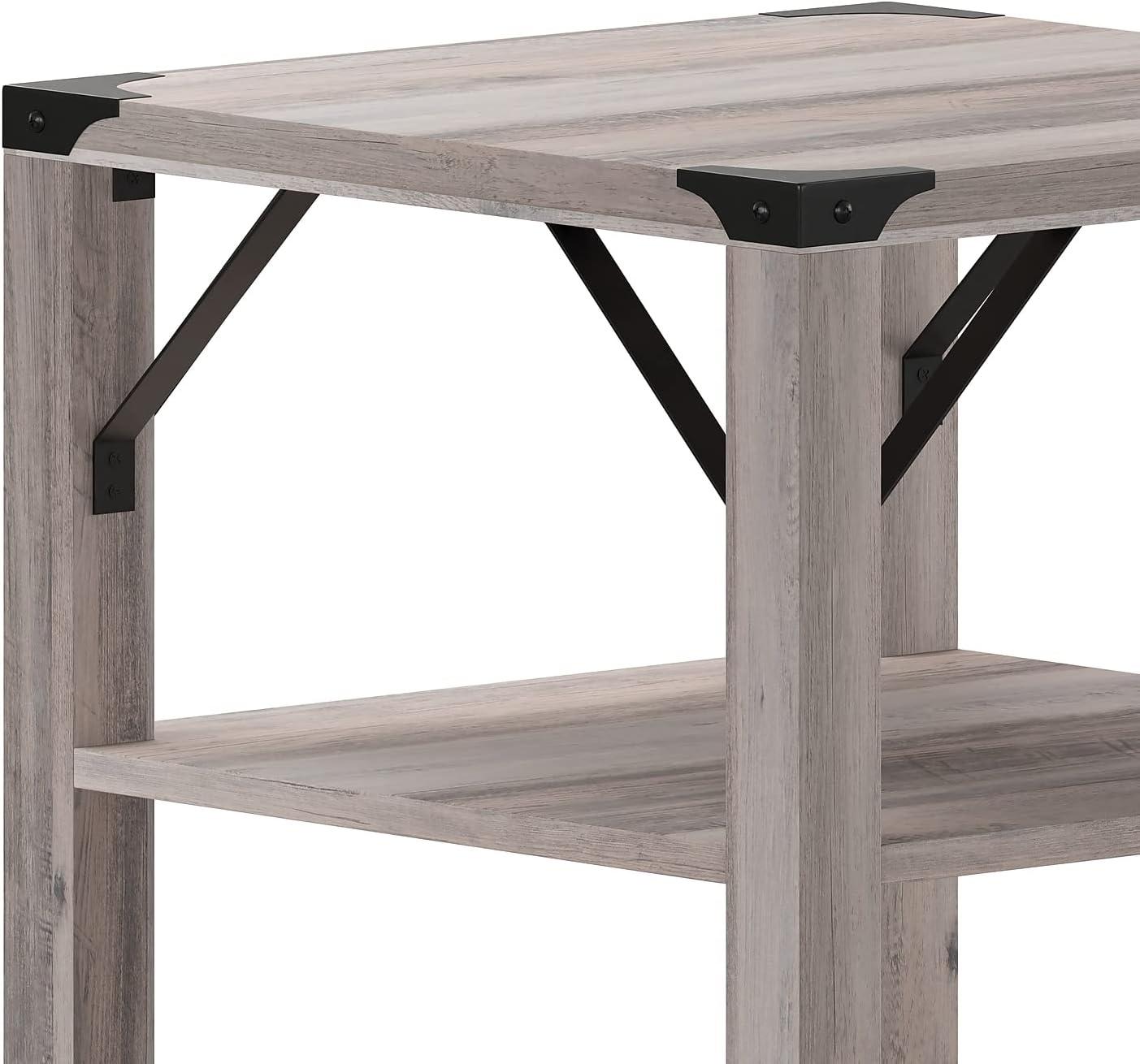 Flash Furniture Wyatt Modern Farmhouse Wooden 3 Tier End Table with Metal Corner Accents and Cross Bracing