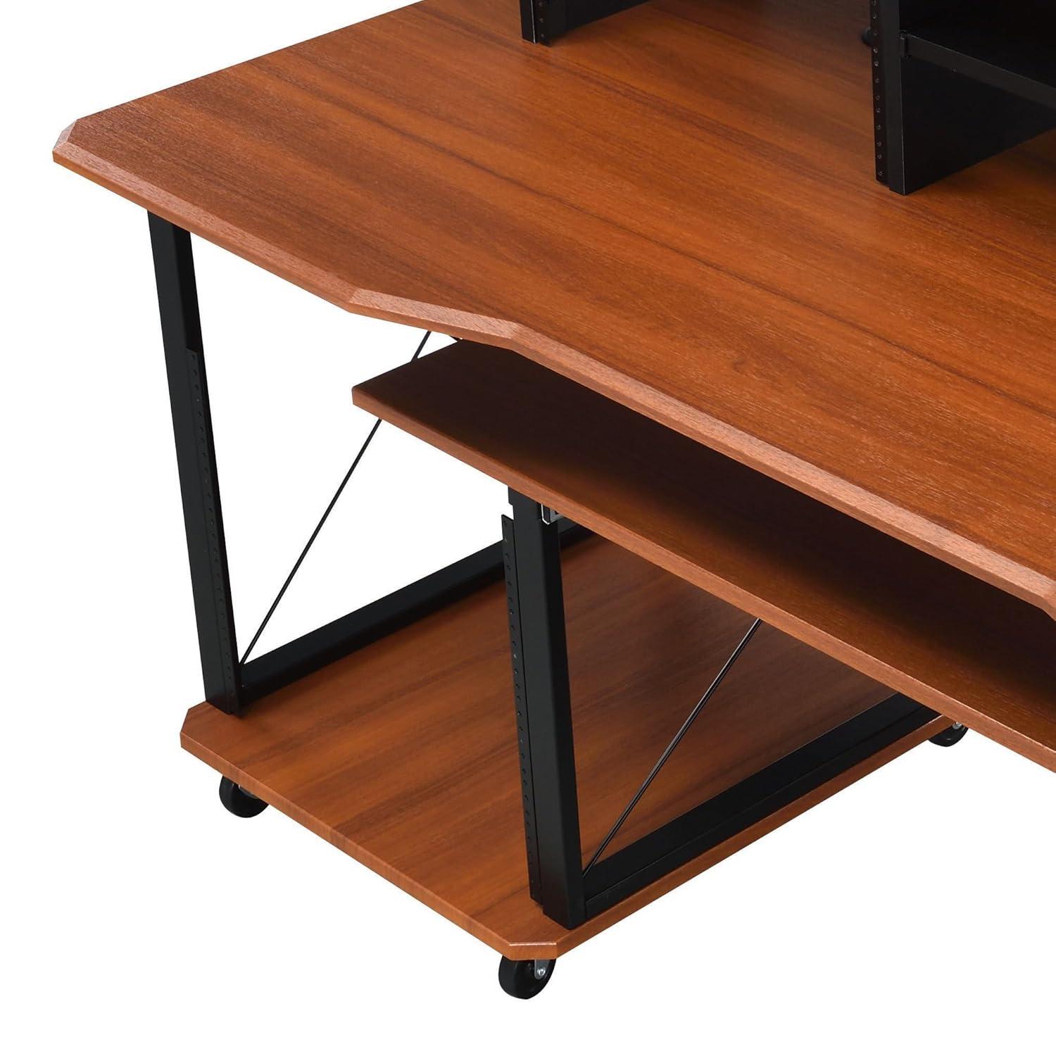 Acme Furniture Megara 72" Decorative Bookshelf Cherry and Black: Sturdy Metal Frame, Wood Composite Surface, Open Storage Shelf
