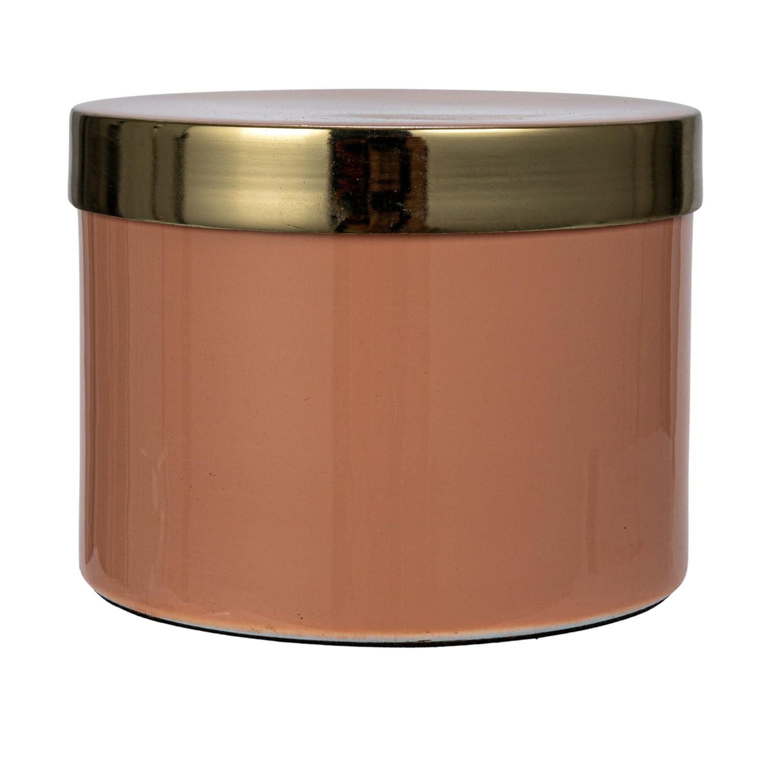 Creative Co-Op Enameled Metal Box with Shiny Interior, Pink and Gold