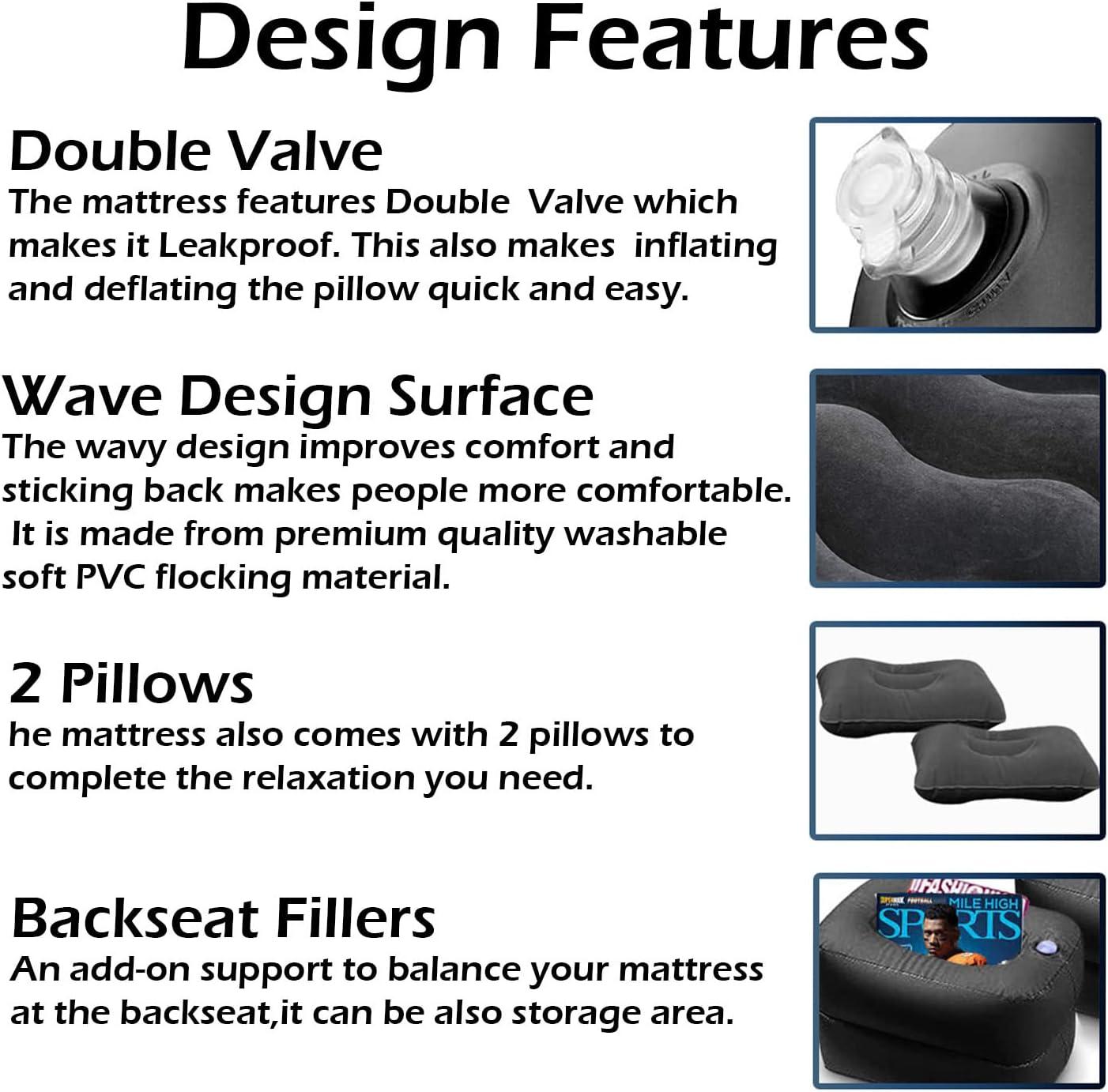 Zone Tech Car Travel Inflatable Air Mattress for the Back Seat With Pump Long Blow Up Camping Bed  Universal For Car ,SUV or Truck