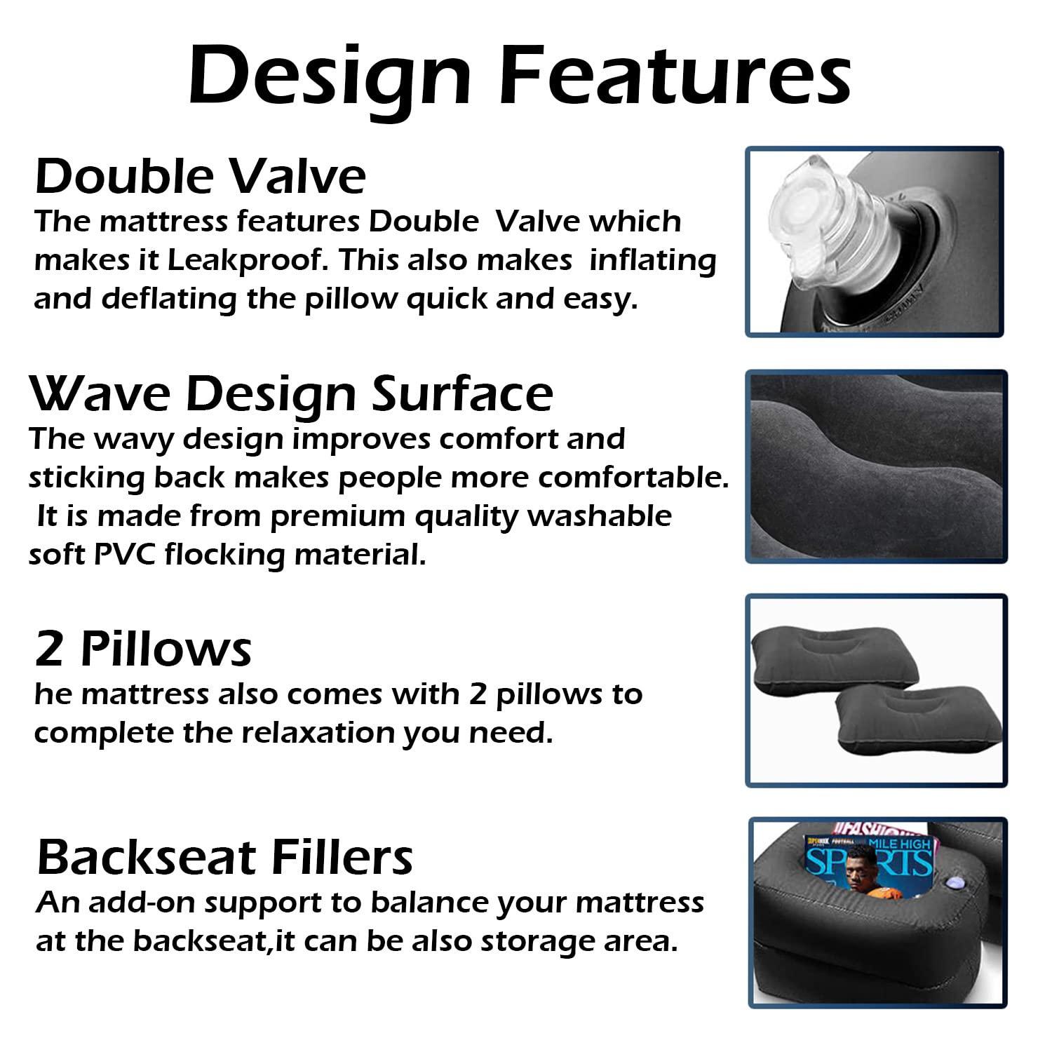 Zone Tech Car Travel Inflatable Air Mattress for the Back Seat With Pump Long Blow Up Camping Bed  Universal For Car ,SUV or Truck