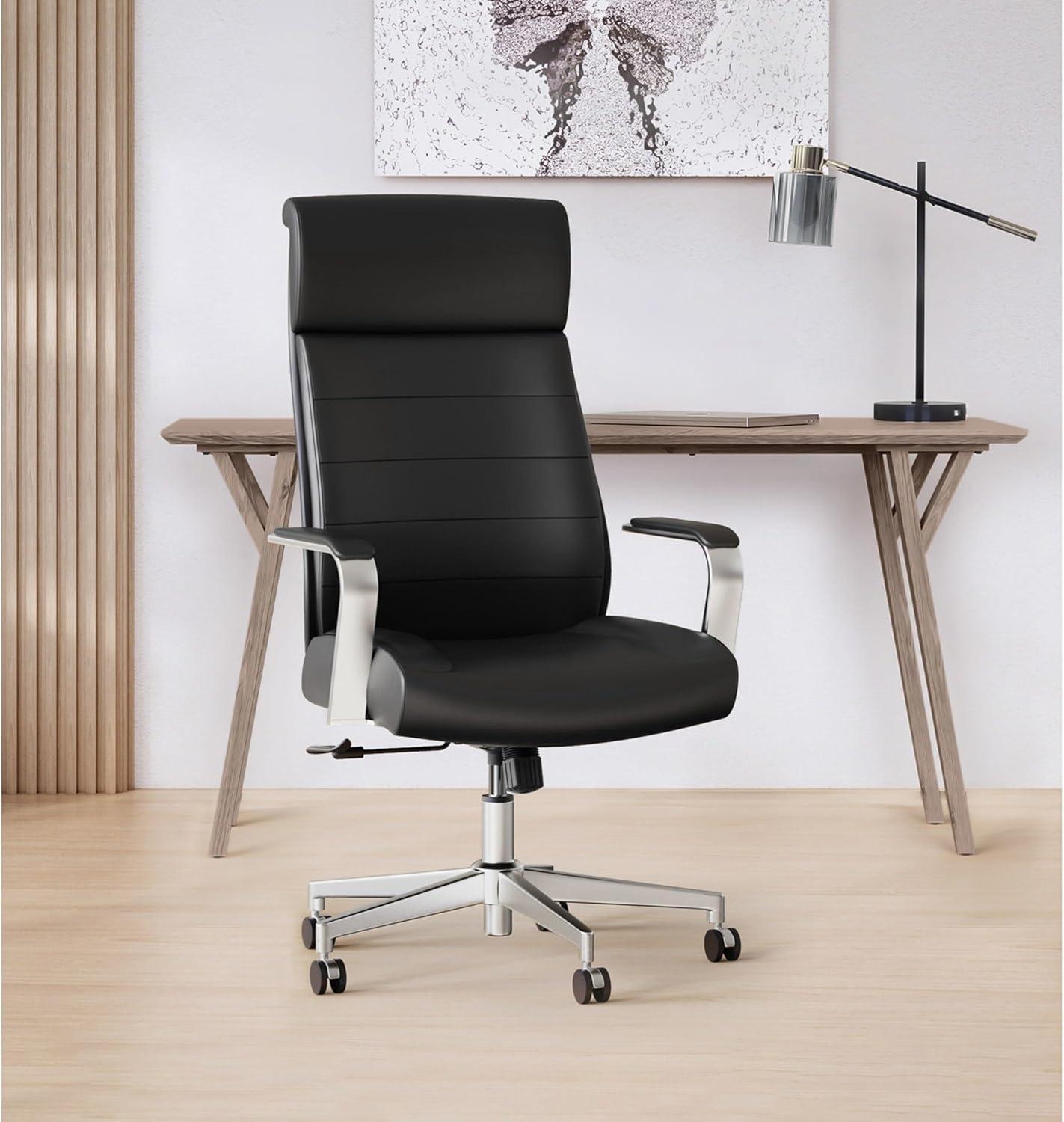 ® Modern Comfort Modee Vegan Leather High-Back Executive Office Chair, Black/Chrome, BIFMA Compliant