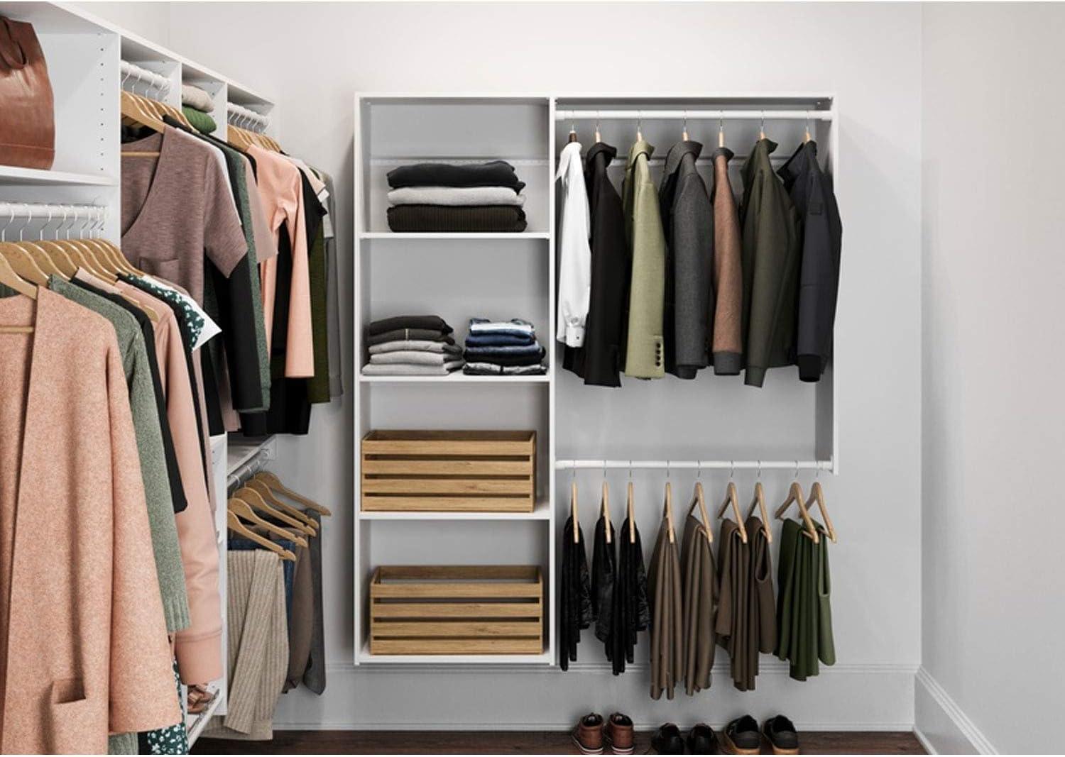 White Wall-Mounted L-Shaped Closet System with Drawers