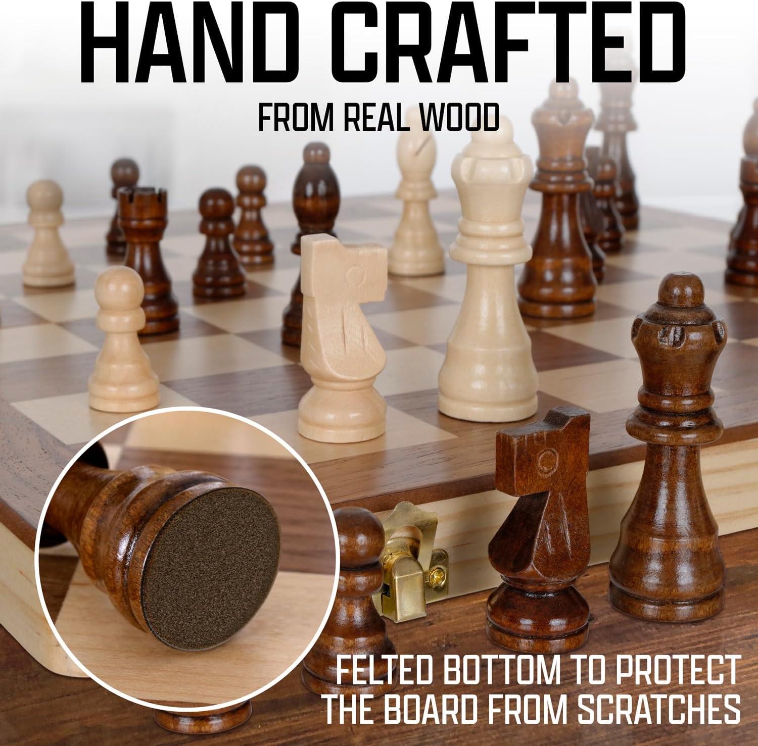 Chess Armory 15" Magnetic Wooden Chess Set with Extra Queens & Storage Box - Perfect for Adults & Kids