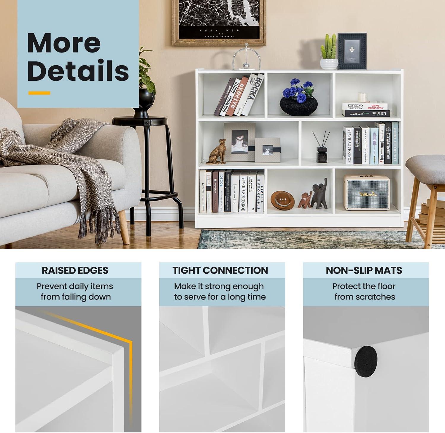 Giantex 8 Cube Bookcase, Freestanding 3-Tier Open Bookshelf, Modern Storage Display Cabinet, Wood Cube Storage Organizer for Living Room, Kid’s Room, White