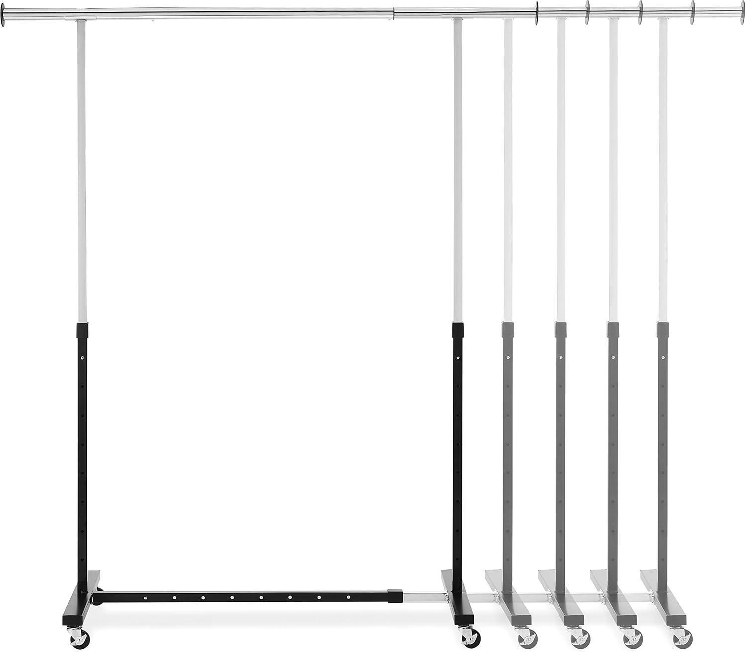 Whitmor Adjustable Rolling Expandable Garment Rack, Metal, Black and Chrome