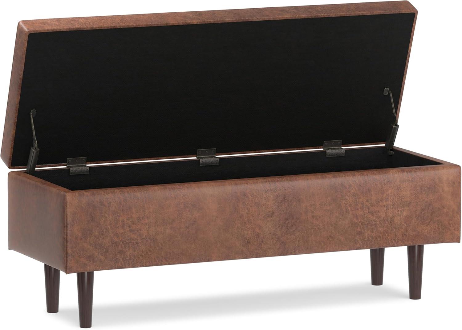 Shay 48" Saddle Brown Faux Leather Storage Ottoman