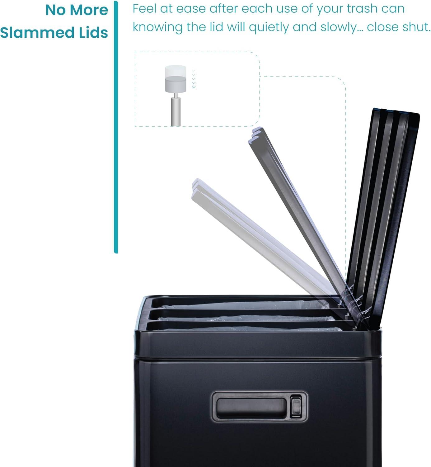 Black Stainless Steel 15.8 Gal. Step-On Kitchen Trash Can with Three Compartments