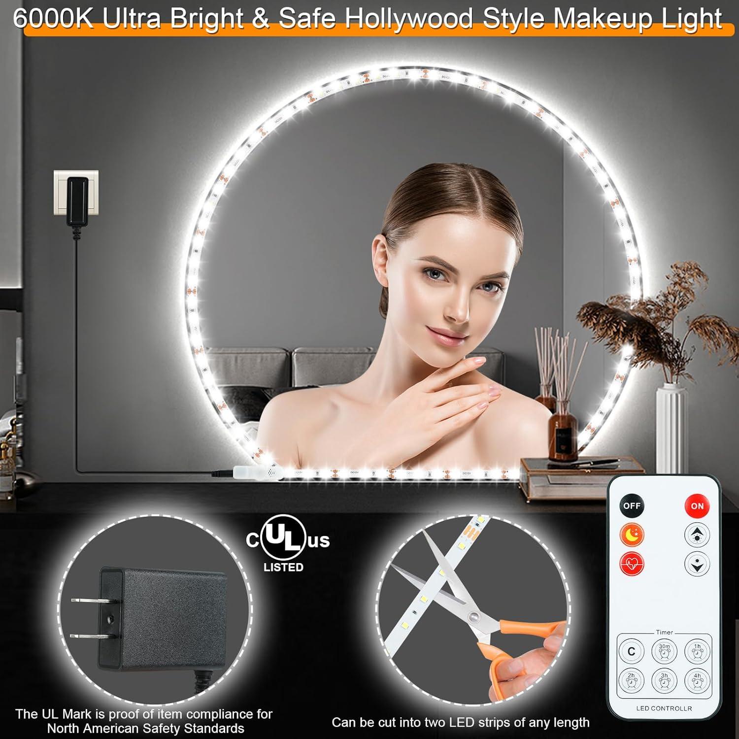 LED Vanity Mirror Lights for Makeup Dressing Table Vanity Set 13ft Flexible LED Light Strip Kit 6000K Daylight White with Dimmer and Power Supply, DIY Mirror, Mirror not Included