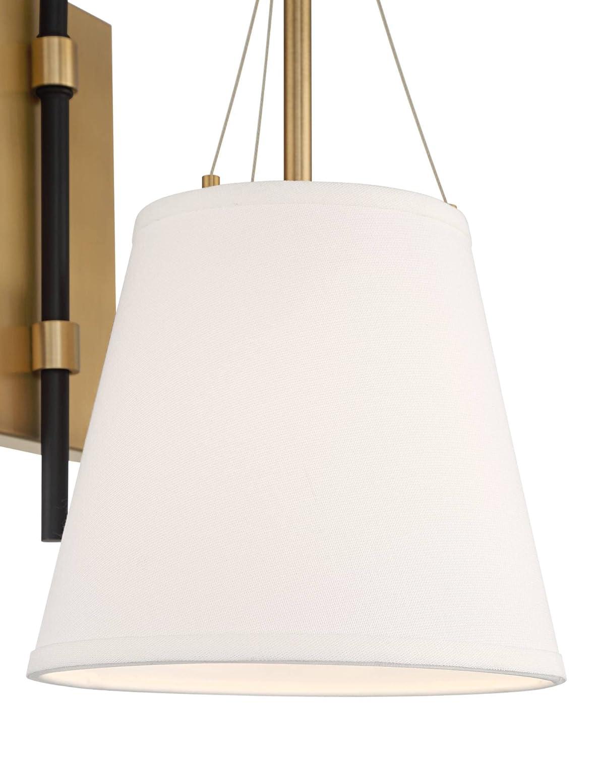 Possini Euro Design Mid Century Modern Wall Light Sconce Brass Black Hardwired 8" Fixture White Linen Shade for Bedroom Living Room