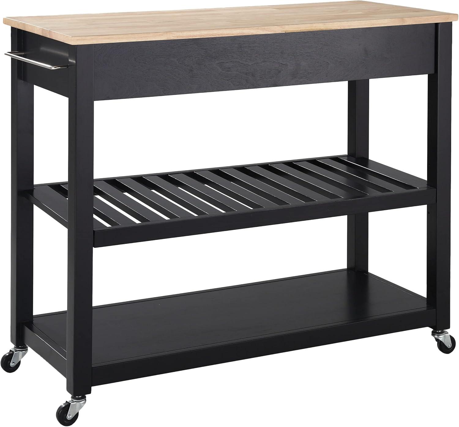 Natural Wood Top Kitchen Cart/Island with Optional Stool Storage - Black - Crosley: Solid Hardwood, Adjustable Shelf, Wheeled