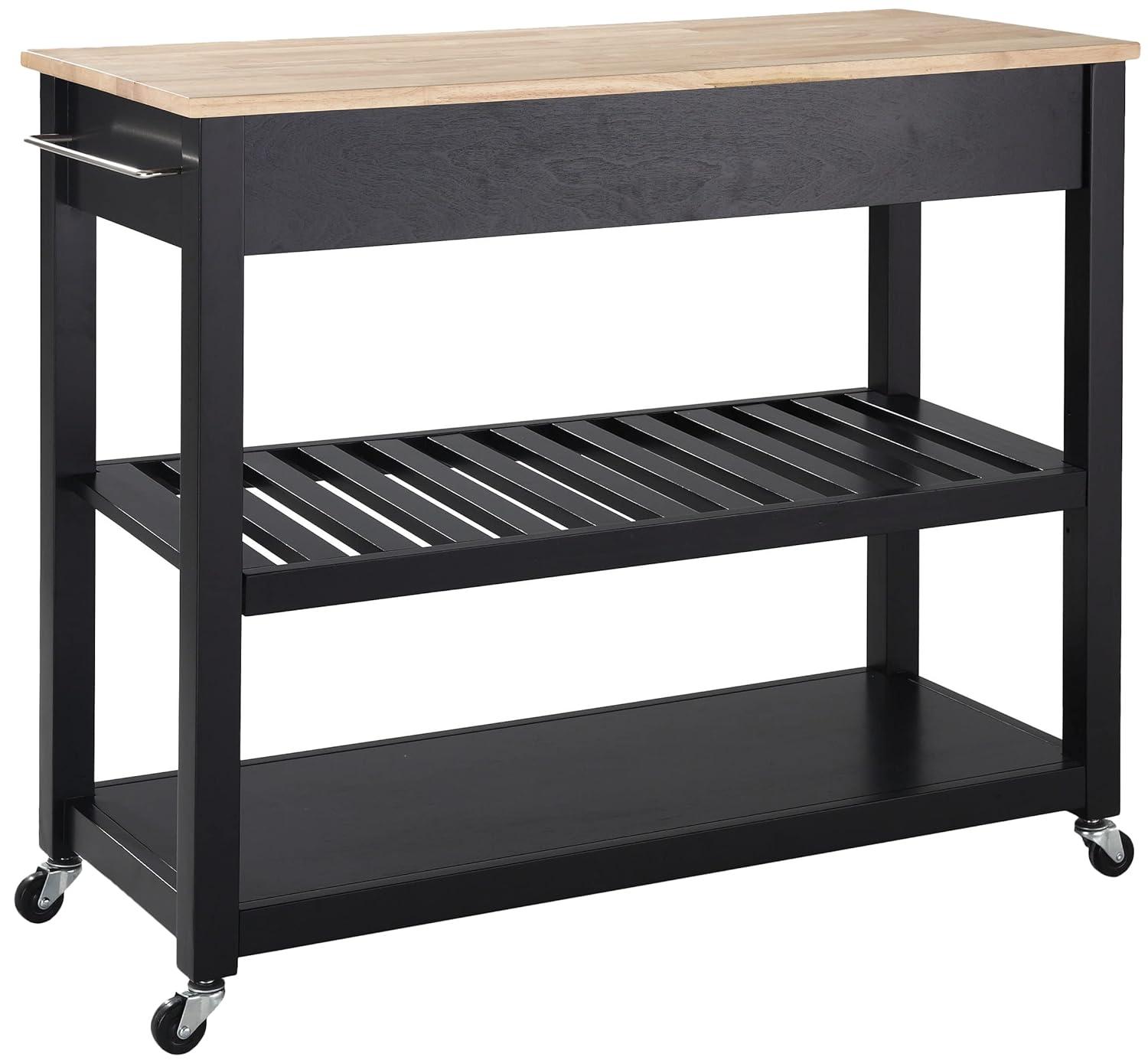 Natural Wood Top Kitchen Cart/Island with Optional Stool Storage - Black - Crosley: Solid Hardwood, Adjustable Shelf, Wheeled