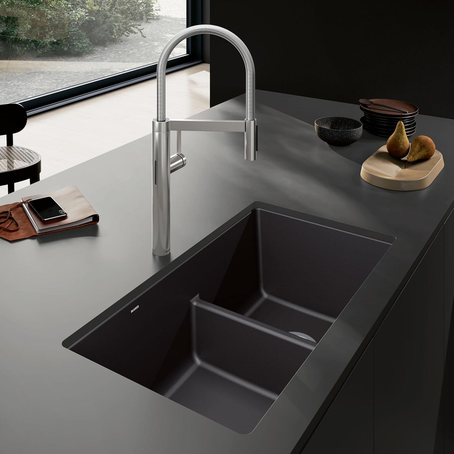 Precis SILGRANIT 33" L x 18" W Reversible Double Bowl Undermount Kitchen Sink with Low Divide