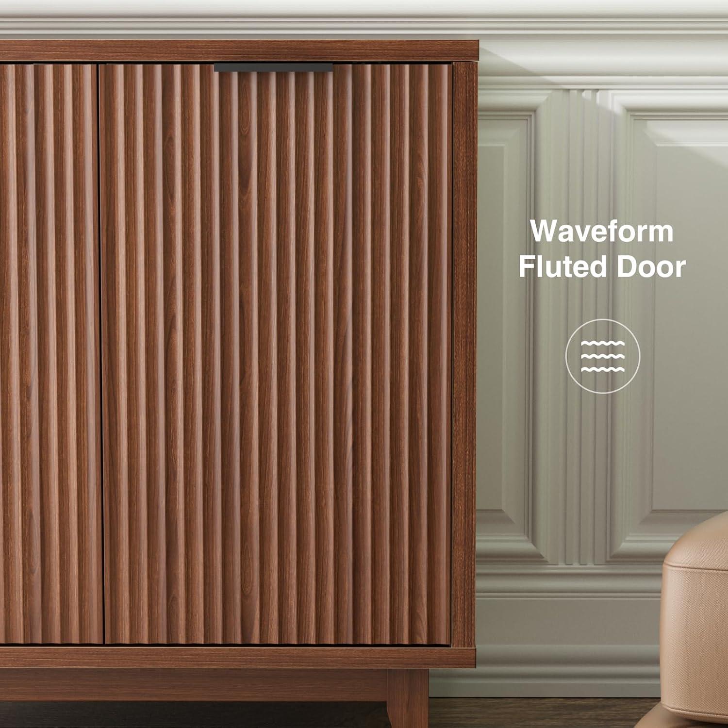 Seyla 31.5'' Sideboard with Solid Wood Legs & 2 Adjustable Shelves, Double Curved Fluted Door