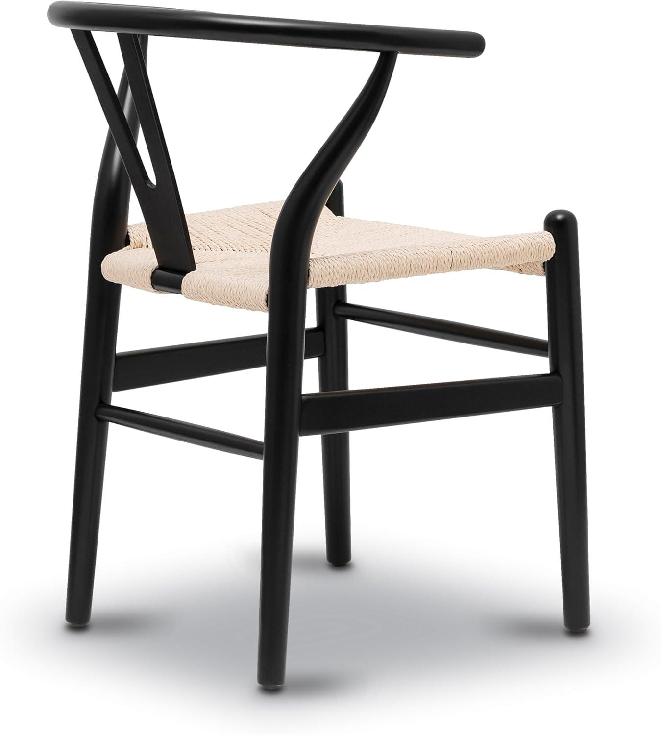 Mid-Century Modern Black Solid Wood Weave Dining Chair