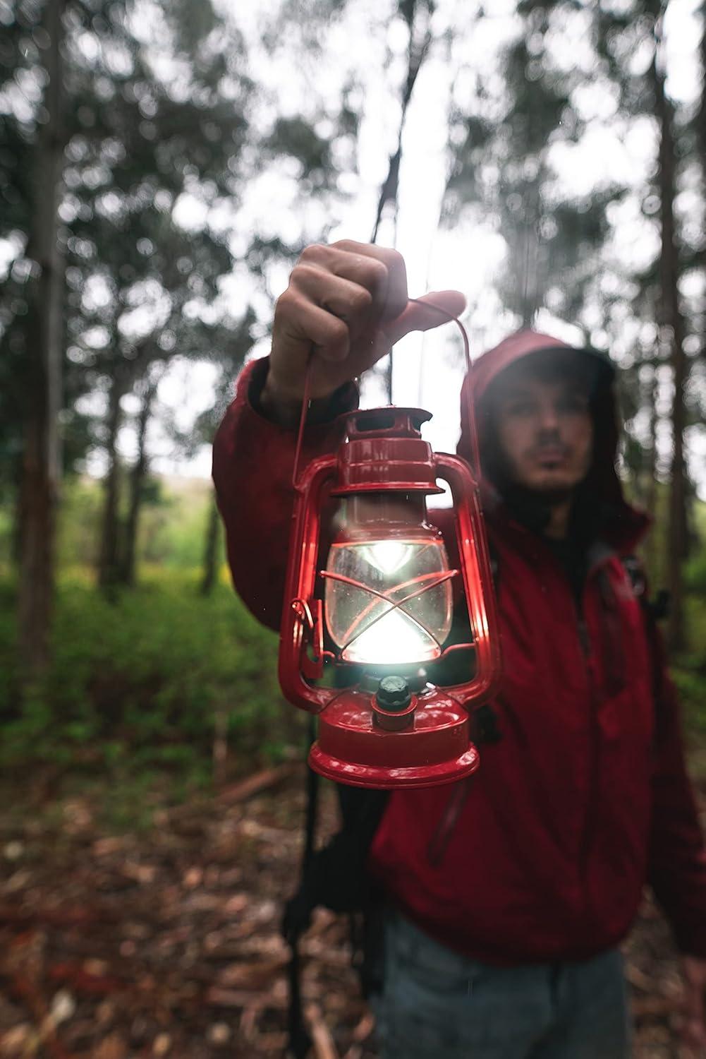 Classic Red 9" LED Oil Lantern Design with Dimmer Switch