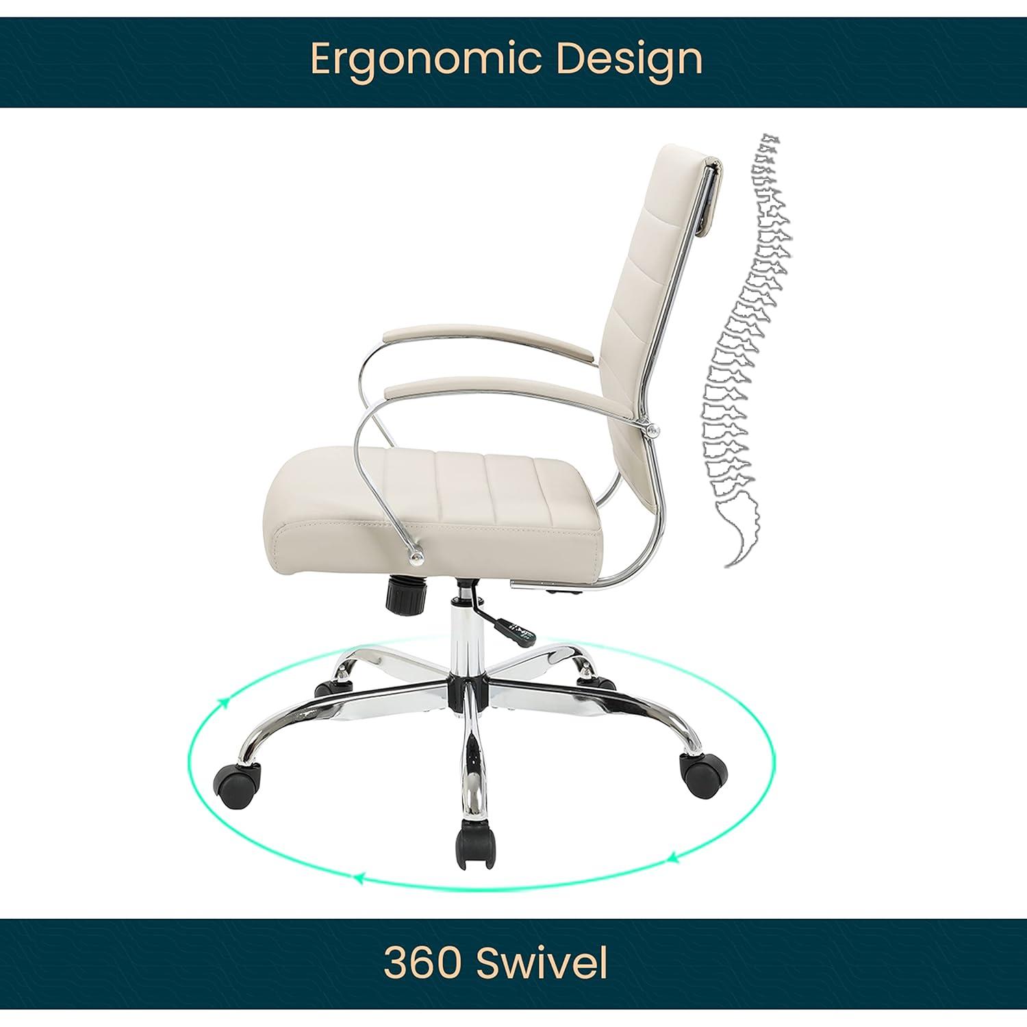 LeisureMod Benmar Mid-Back Office Conference Chair Upholstered in Leather with Swivel and Tilt in Tan