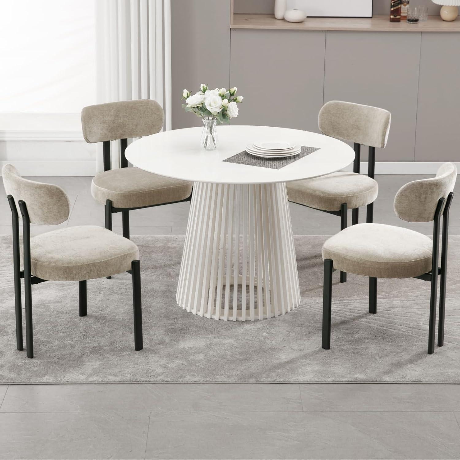 CONCETTA Dining Chairs Set of 4, Kitchen Chairs with Curved Backrest & Metal Legs, Mid Century Modern Round Dining Room Chairs for Vanity, Living Room,Beige