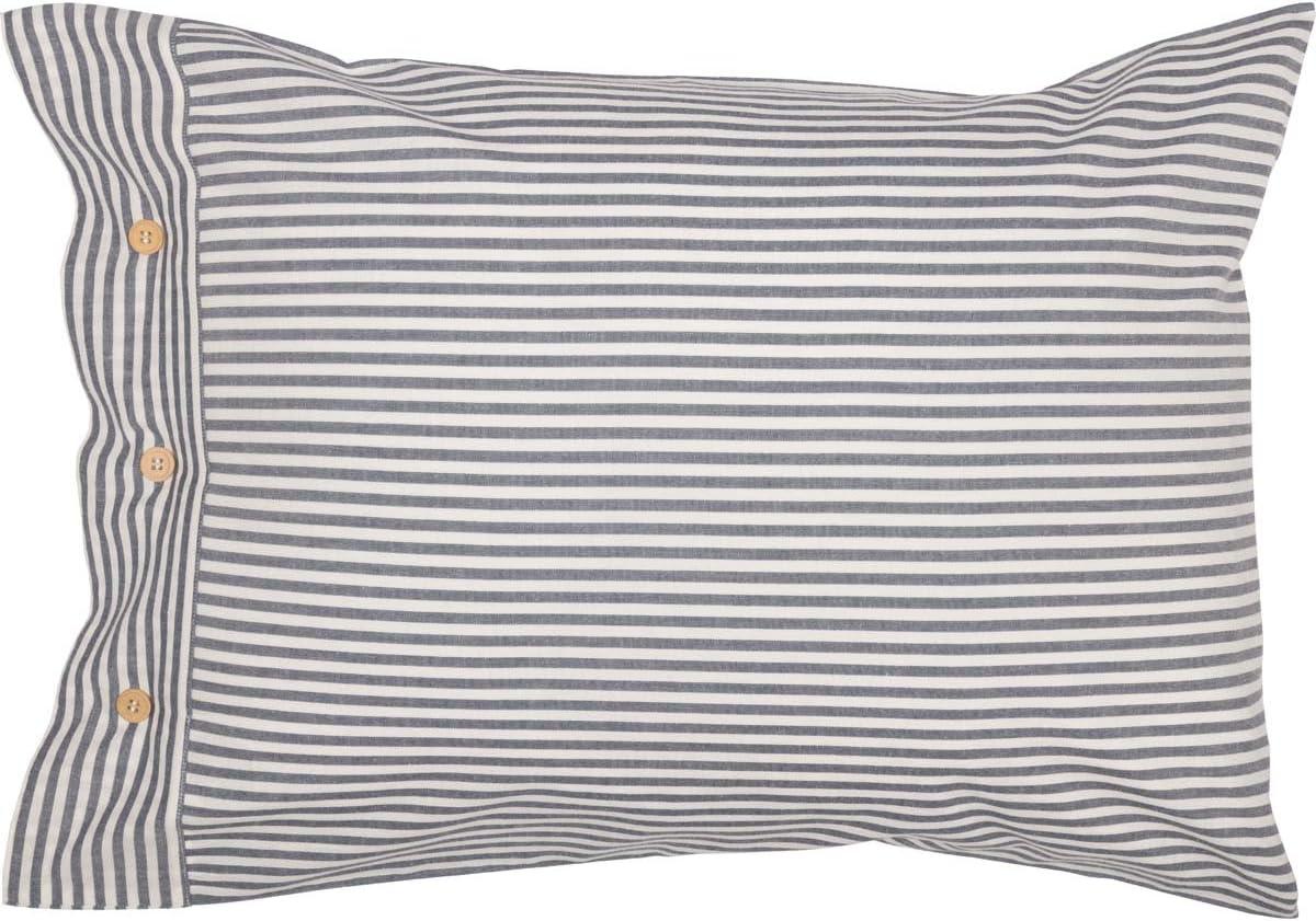 Piper Classics Farmhouse Ticking Stripe Blue Standard Sham, 21" x 27", 100% Cotton