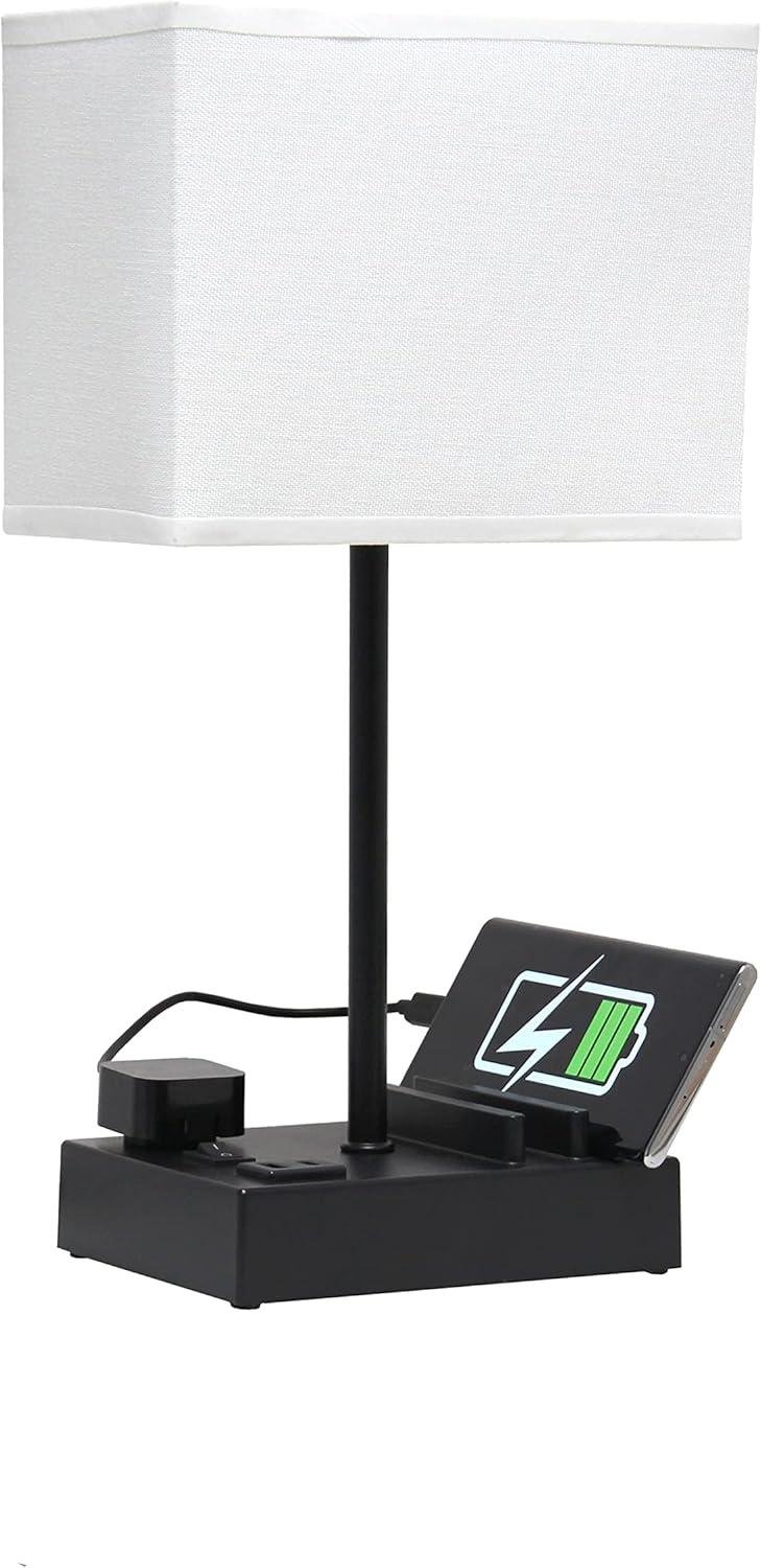 15.3" Tall Modern Rectangular Bedside Table Desk Lamp with 2 USB Ports and Charging Outlet - Simple Designs