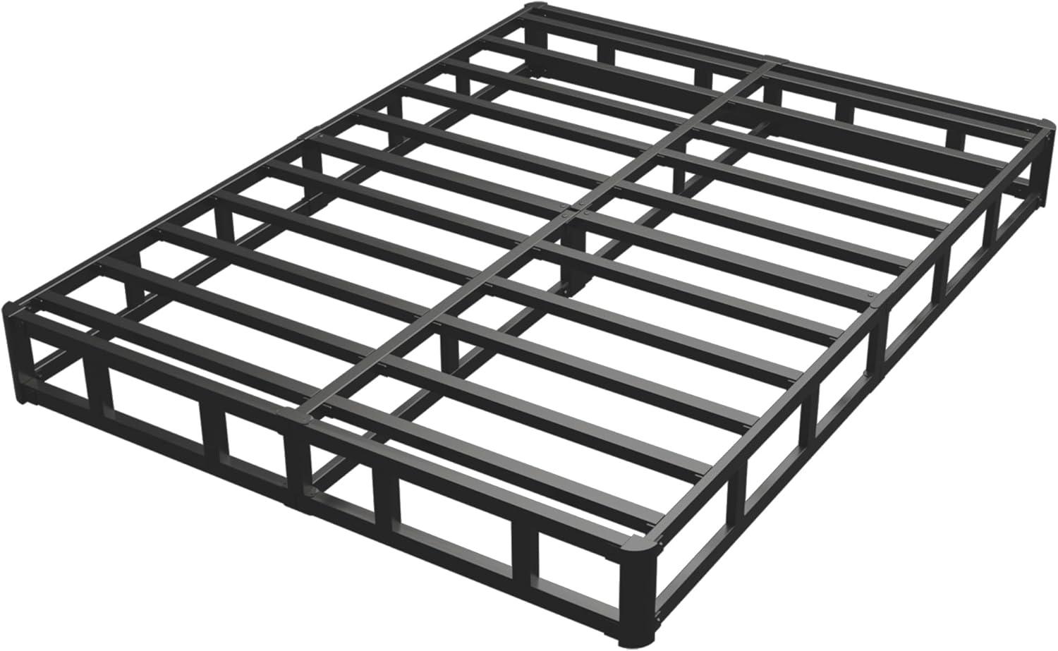 6-Inch Black Metal Queen Bed Frame with Steel Slats