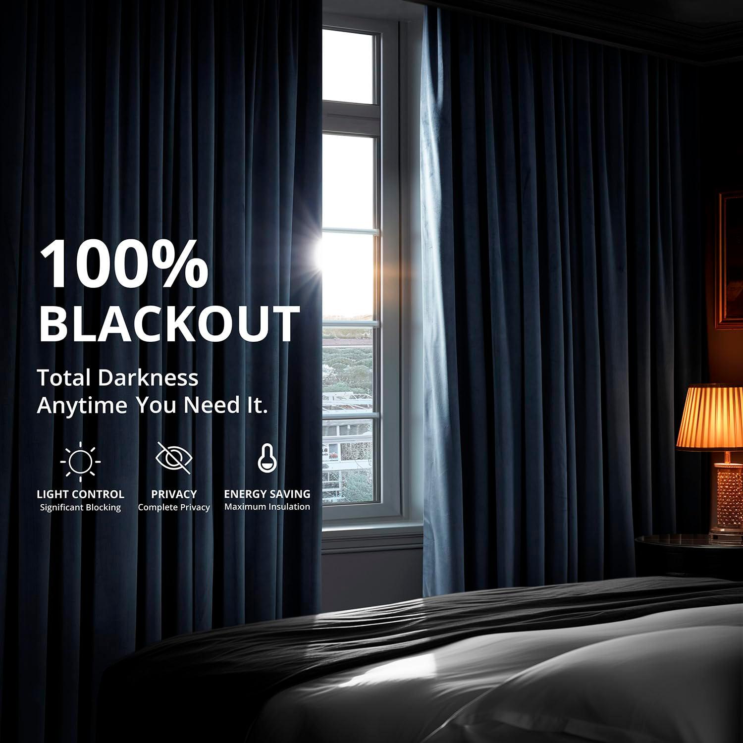 Half Price Drapes Signature Midnight Blue French Pleat Velvet Blackout Curtains(1 Panel), 50WX 96L