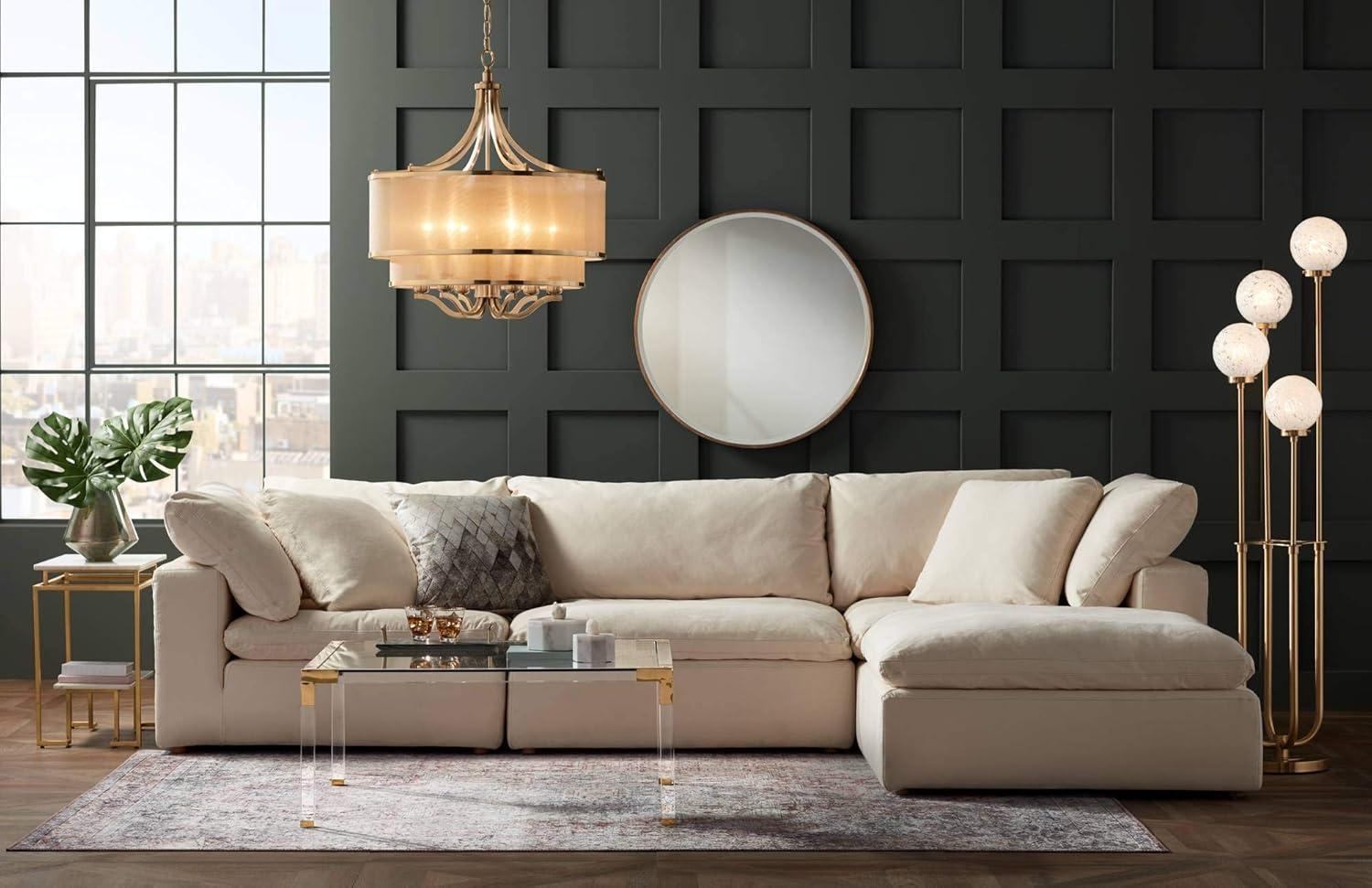 Uttermost Mayfair Round Vanity Decorative Wall Mirror Vintage Rustic Antique Gold Metal Frame Beveled Glass Edge 34" Wide for Bathroom Bedroom Living Room Home House Office Entryway