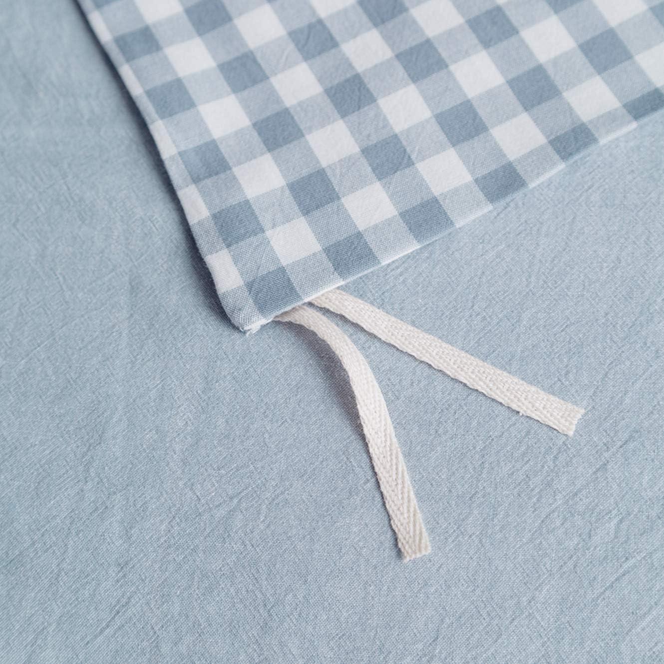 Light Blue Gingham Cotton Queen Duvet Cover Set