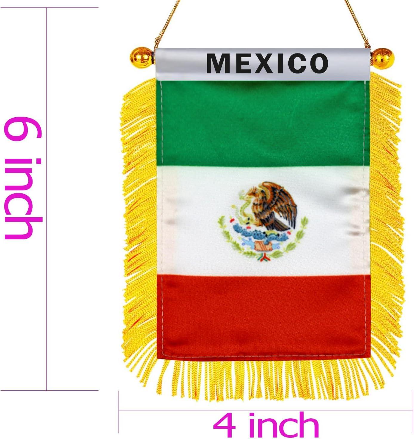 Anley 4 x 6 Inch Mexico Window Hanging Flag - Fringed Mexican Mini Banner Double Sided