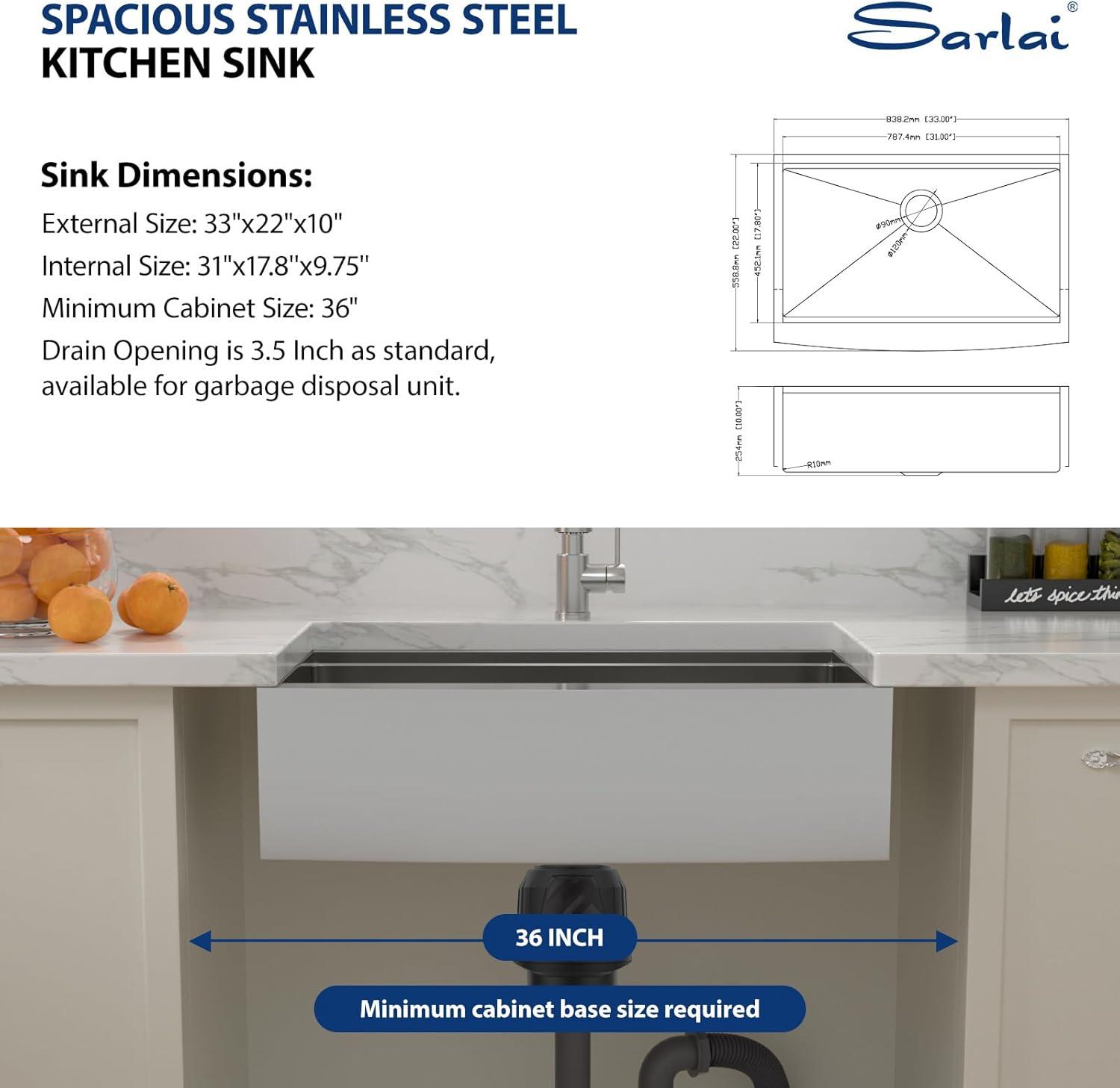 33-Inch Brushed Stainless Steel Farmhouse Drop-In Sink with Accessories