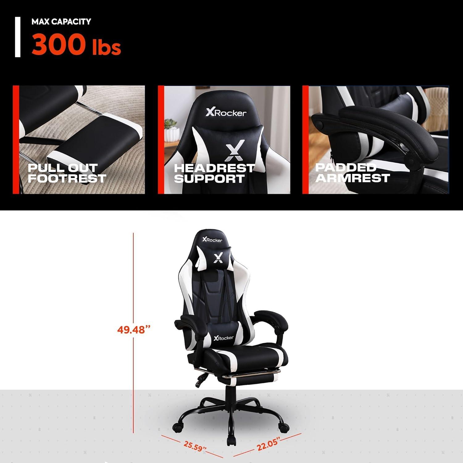 X Rocker Rogue 2.0 Bluetooth PC Chair, Gray, 25.6 x 23.62 x 43.5