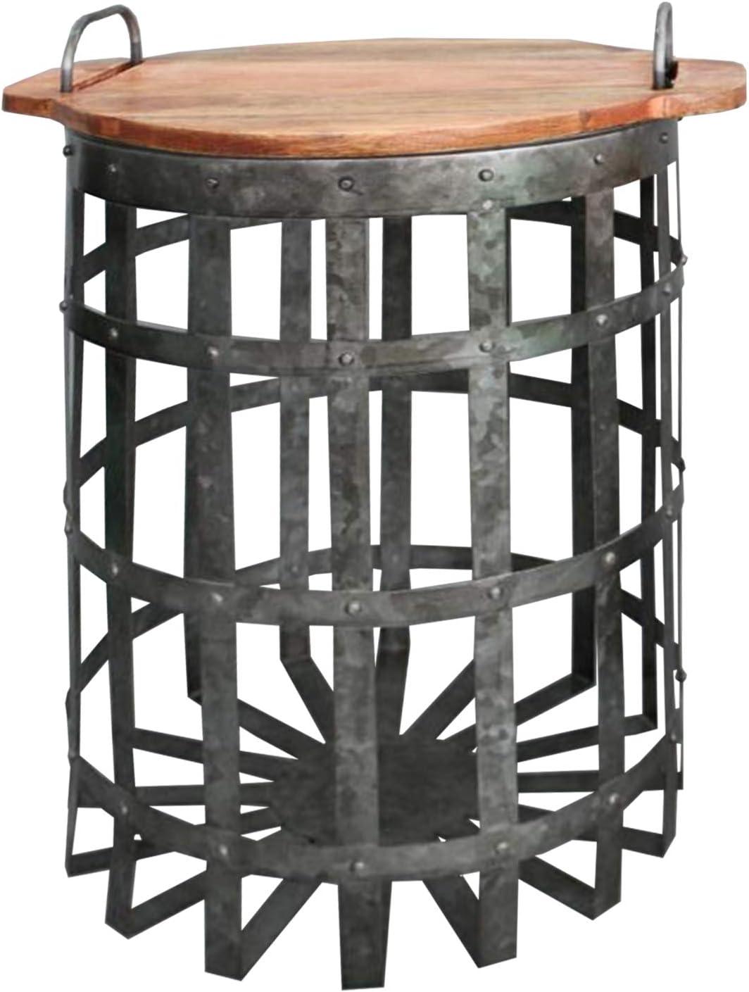 Benzara Set of 2 Industrial Grid Galvanized Accent End Table with Round Lid and Handles Accent Tables Gray/Brown