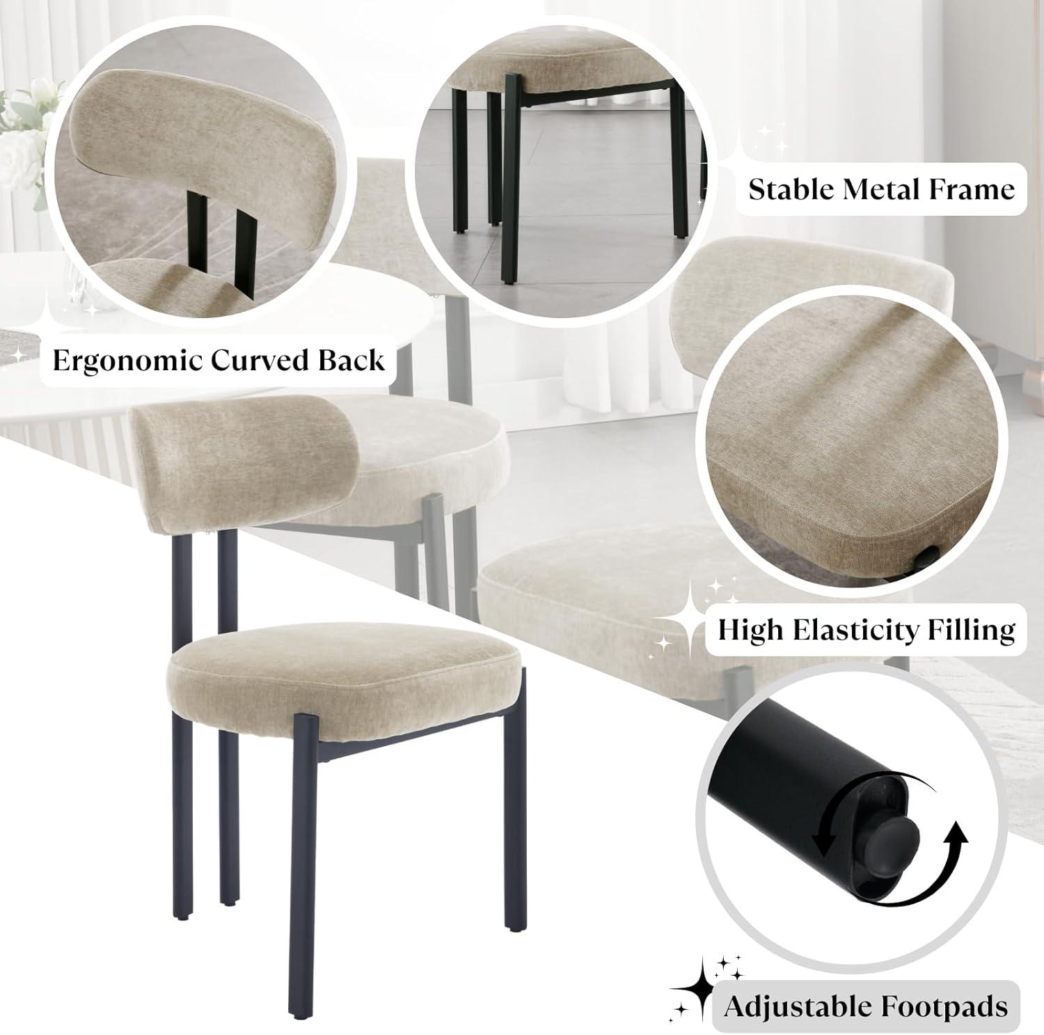 CONCETTA Dining Chairs Set of 4, Kitchen Chairs with Curved Backrest & Metal Legs, Mid Century Modern Round Dining Room Chairs for Vanity, Living Room,Beige