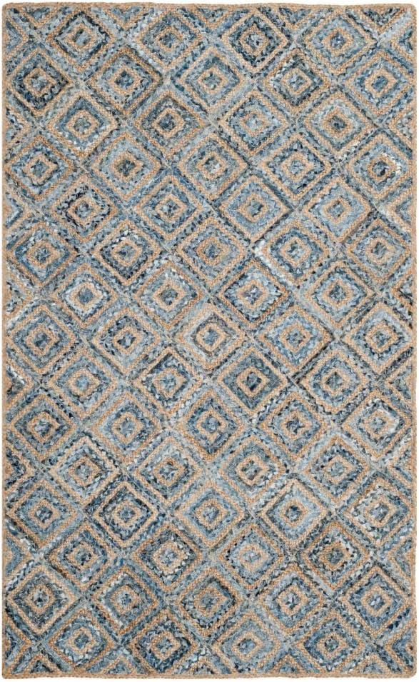 SAFAVIEH Cape Cod Alayna Braided Geometric Jute Area Rug, 10' x 14', Natural/Blue