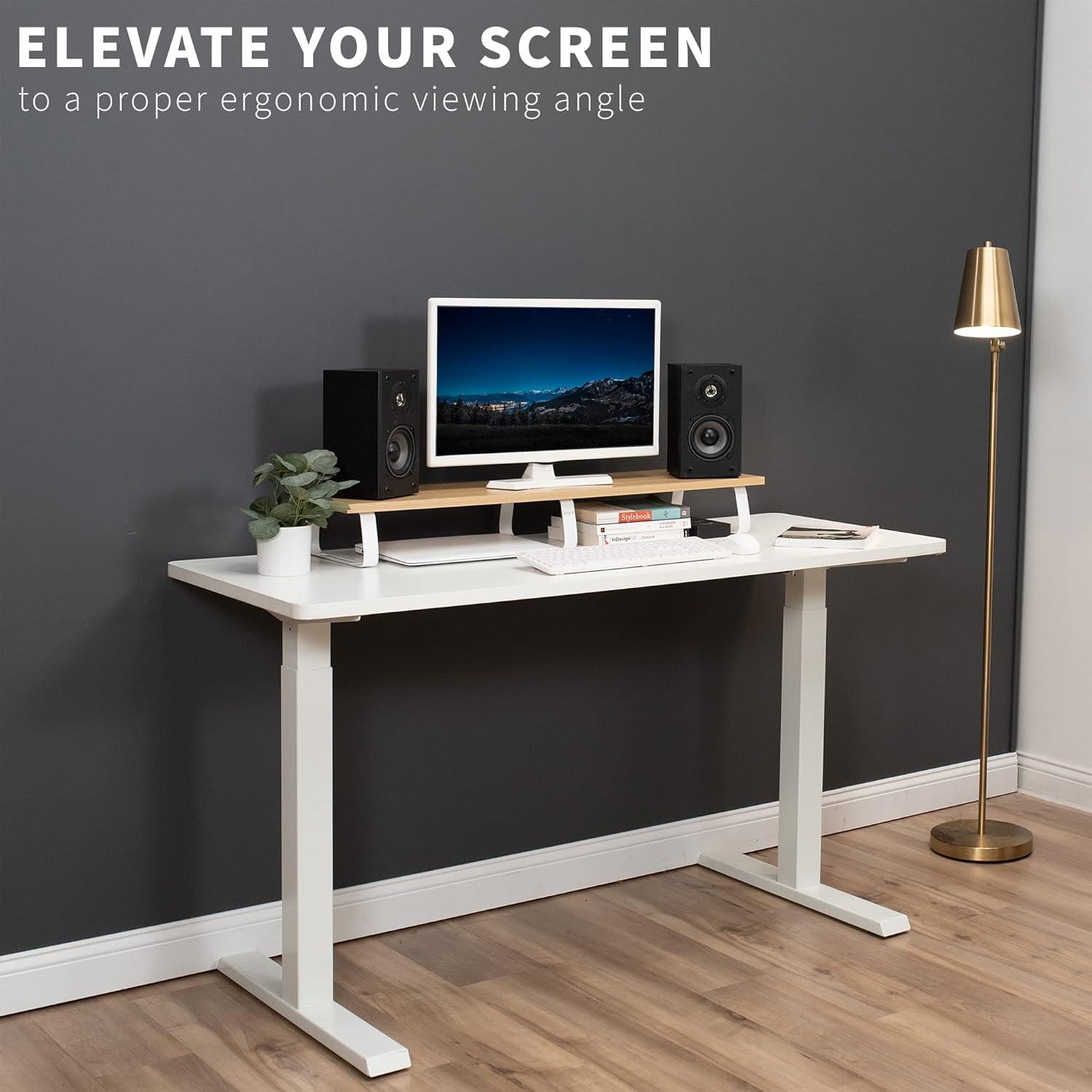 Vivo 39'' Light Wood Desktop Monitor Riser with White Steel Legs